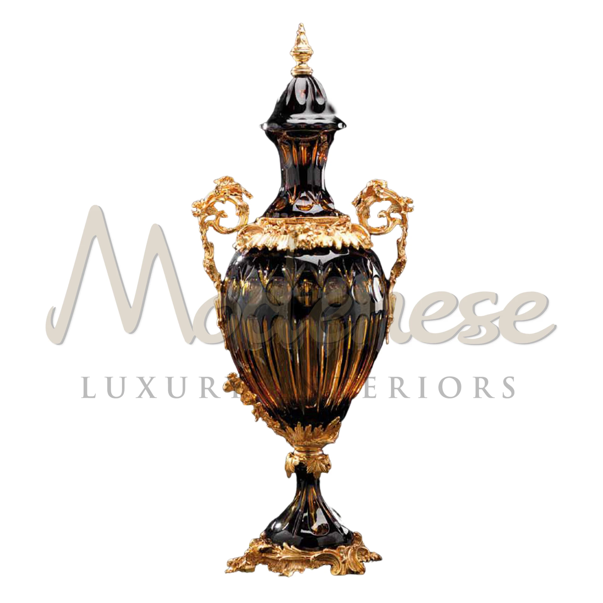 Classical Dark Glass Amphora, echoing ancient elegance in dark glass, perfect for luxury interiors with a traditional touch.