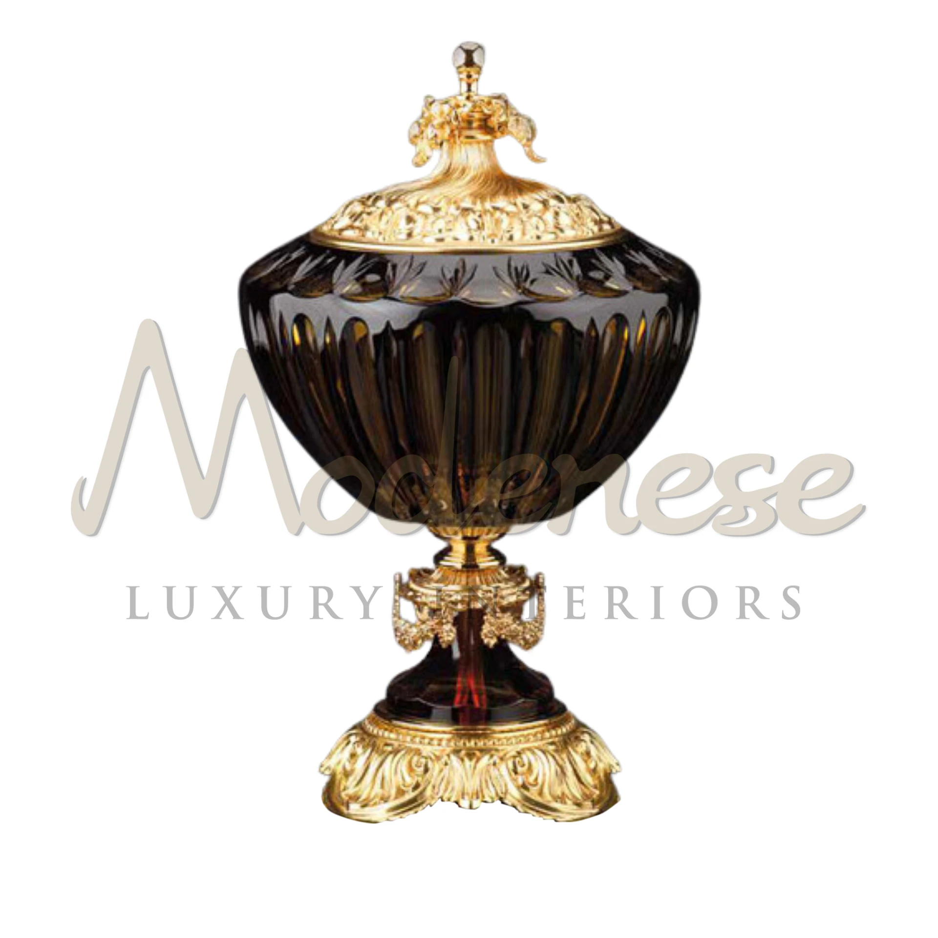Opulent Victorian Dark Glass Vase by Modenese, showcasing elaborate Victorian design in sophisticated dark glass for luxury decor.