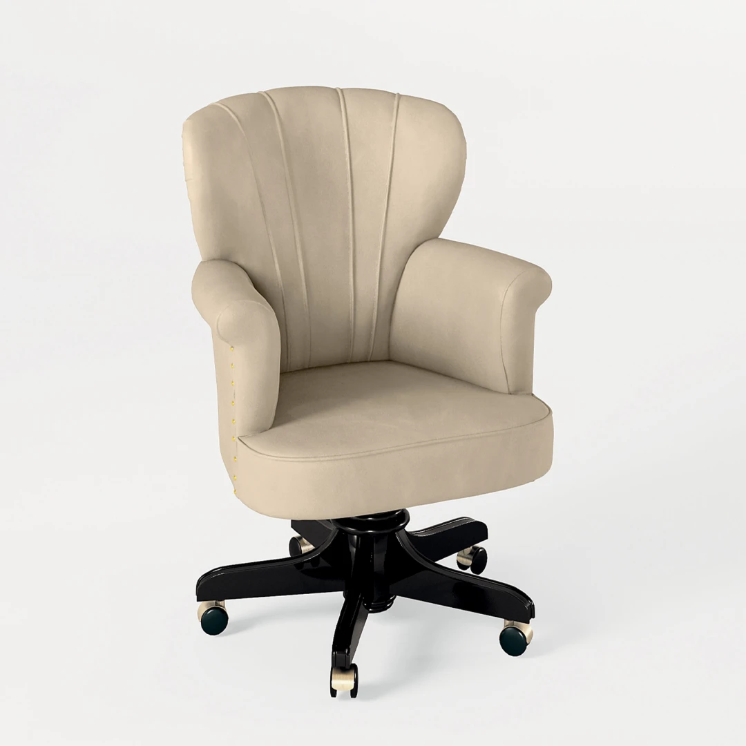 Captivating luxury office armchairs, personalizable with genuine leathers or precious fabrics and handmade decorations will be perfectly matched to the other furniture pieces of your classy office project.