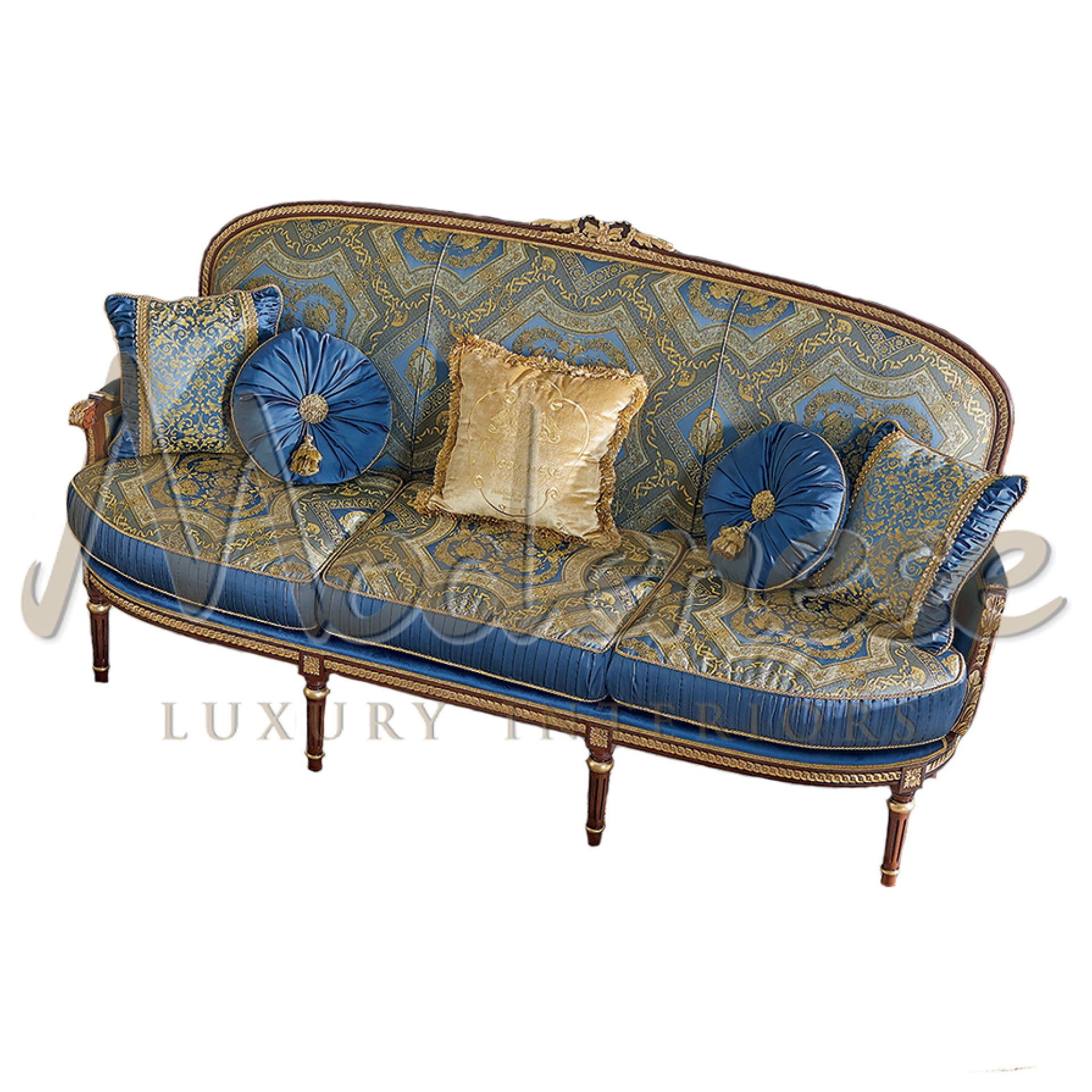 Classic Refined Venetian Sofa with exquisite carvings, embodying luxury and romantic decor aesthetics by Modenese Interiors