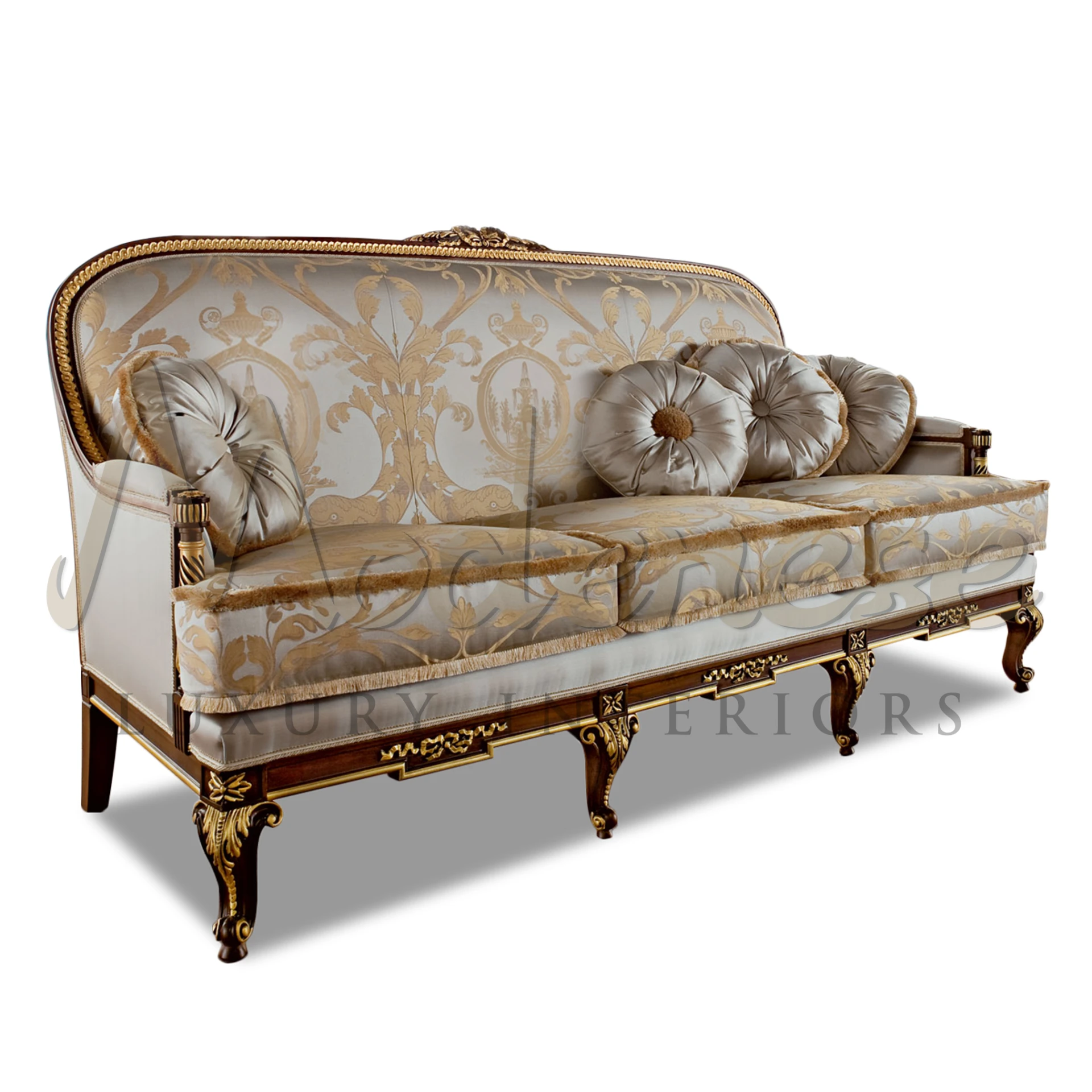  Elegant Classic Style Sofa with richly carved solid wood frame, embodying timeless craftsmanship and baroque design.
