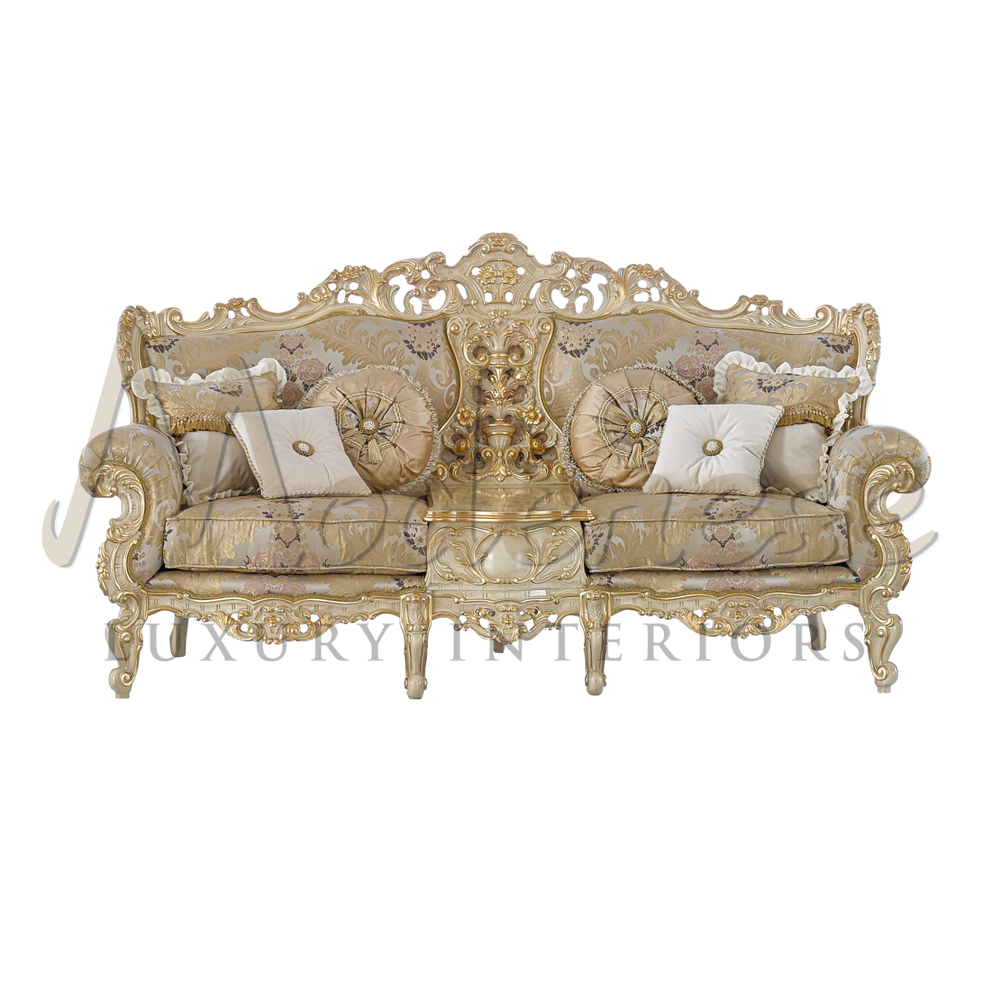Elegant 2-seater sofa with storage, baroque style, handcrafted by Italian artisans, perfect for luxury interior design.