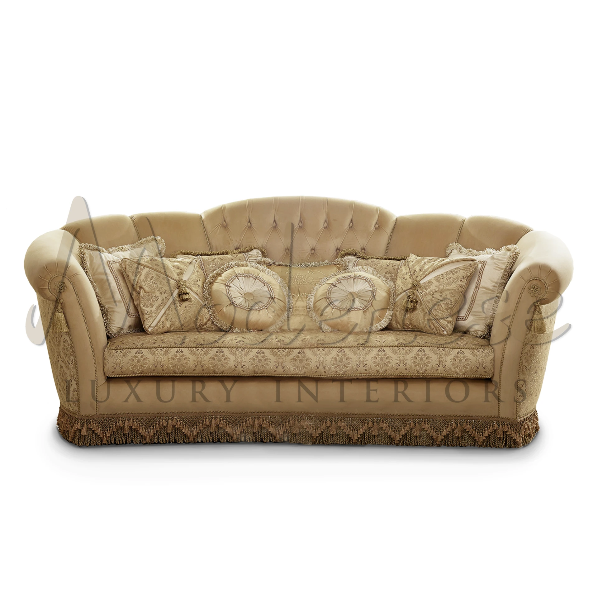 Classic Italian Upholstered Sofa with ornate wooden frame and luxurious velvet upholstery, embodying refined Italian design.