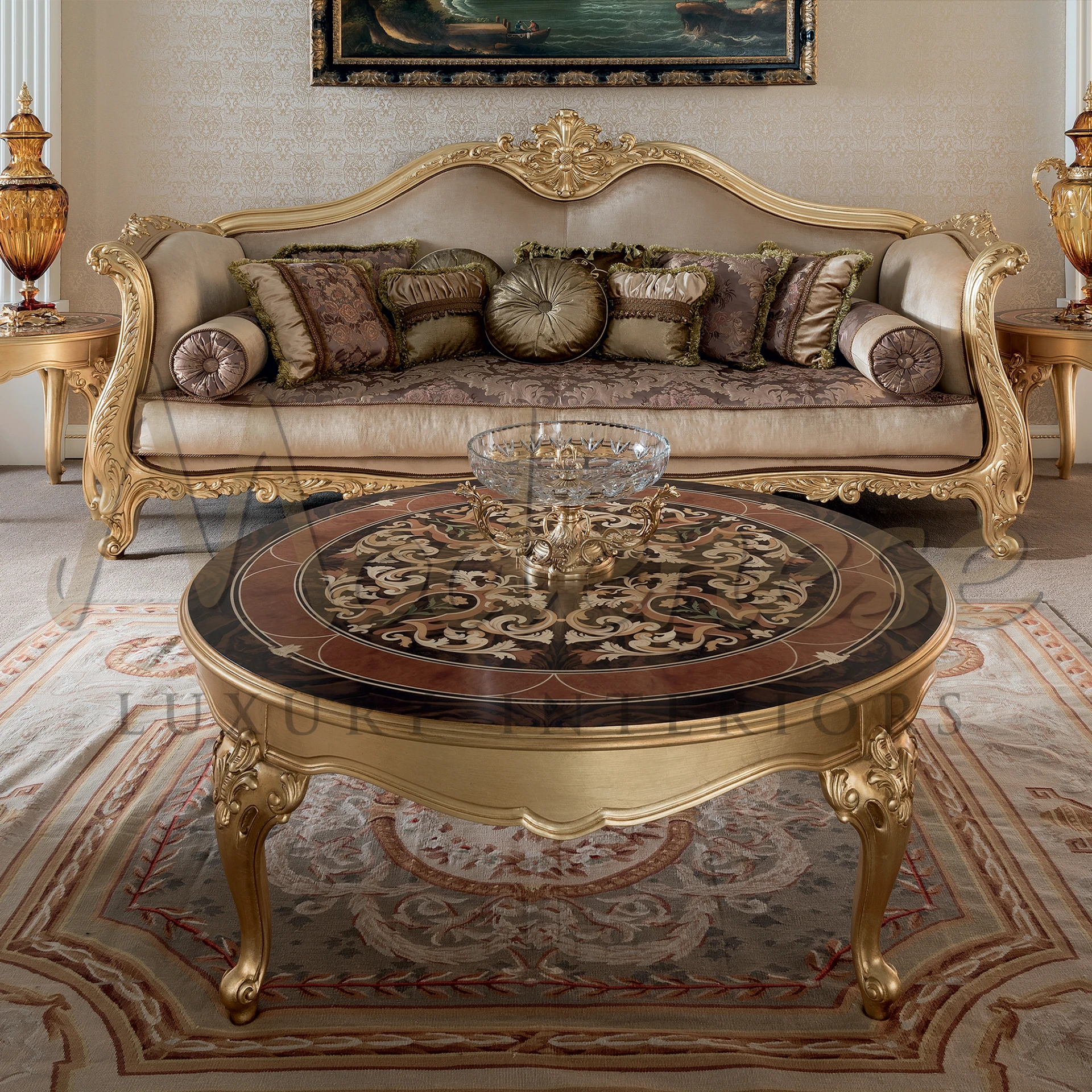 Beige fabric sofa offering a classic and timeless look, ideal for both traditional and modern interior design themes.
