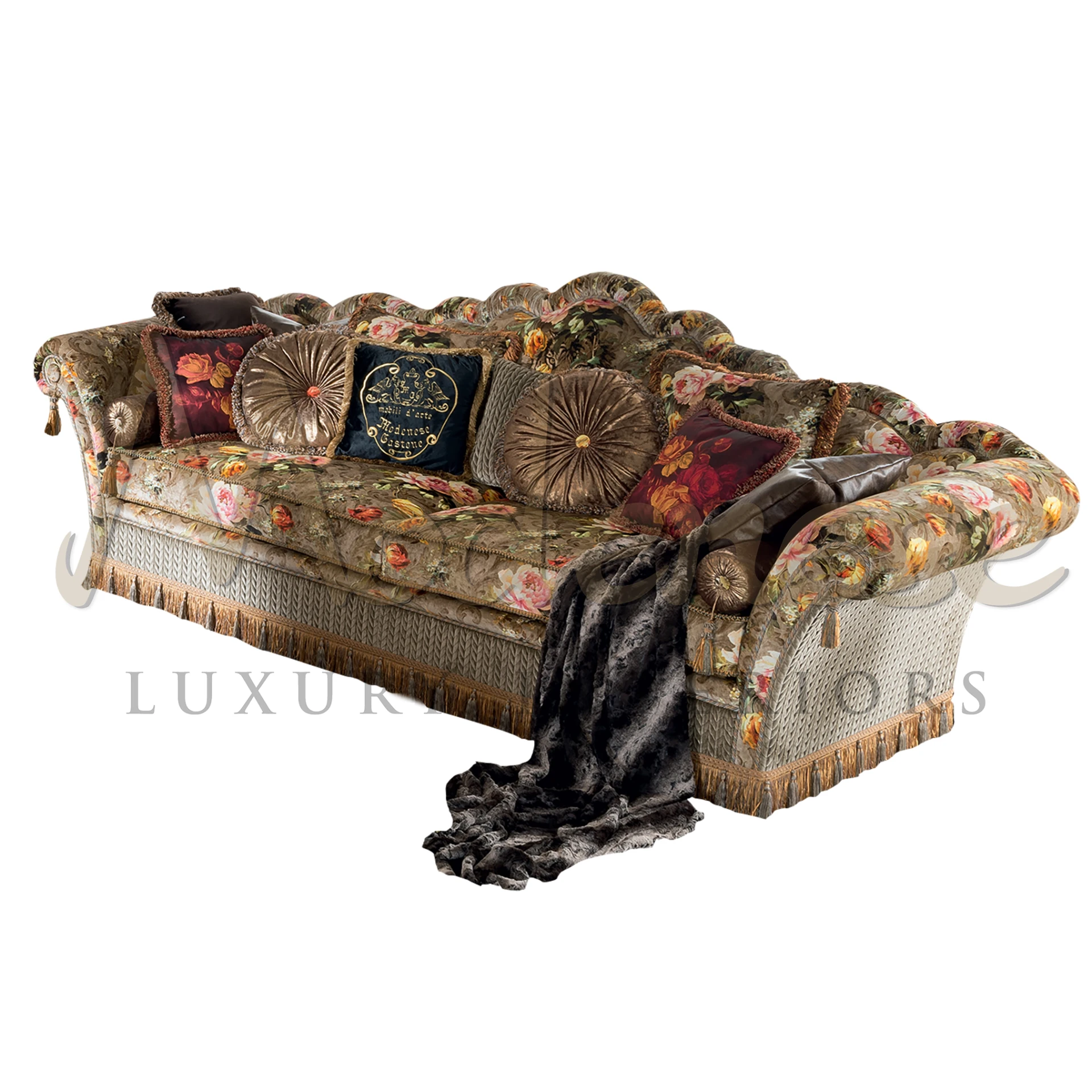 Luxurious 3-seater Floral Upholstery Sofa by Modenese Interiors, offering elegance and comfort for sophisticated living spaces.
