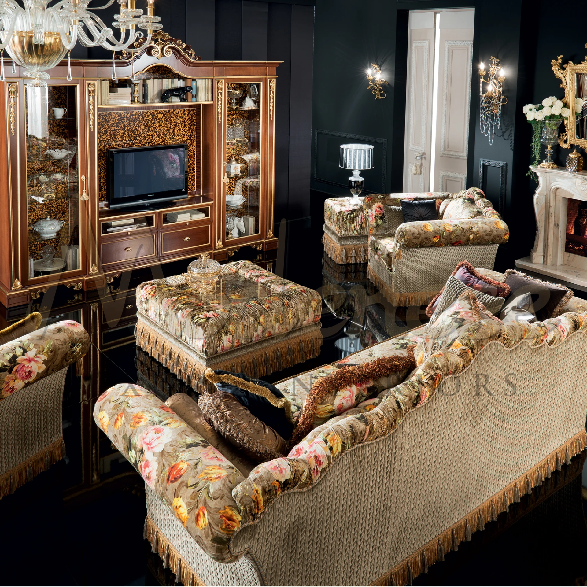 Modenese Floral Upholstery Sofa: A touch of luxury for any living room, combining big comfort with sleek Italian style.