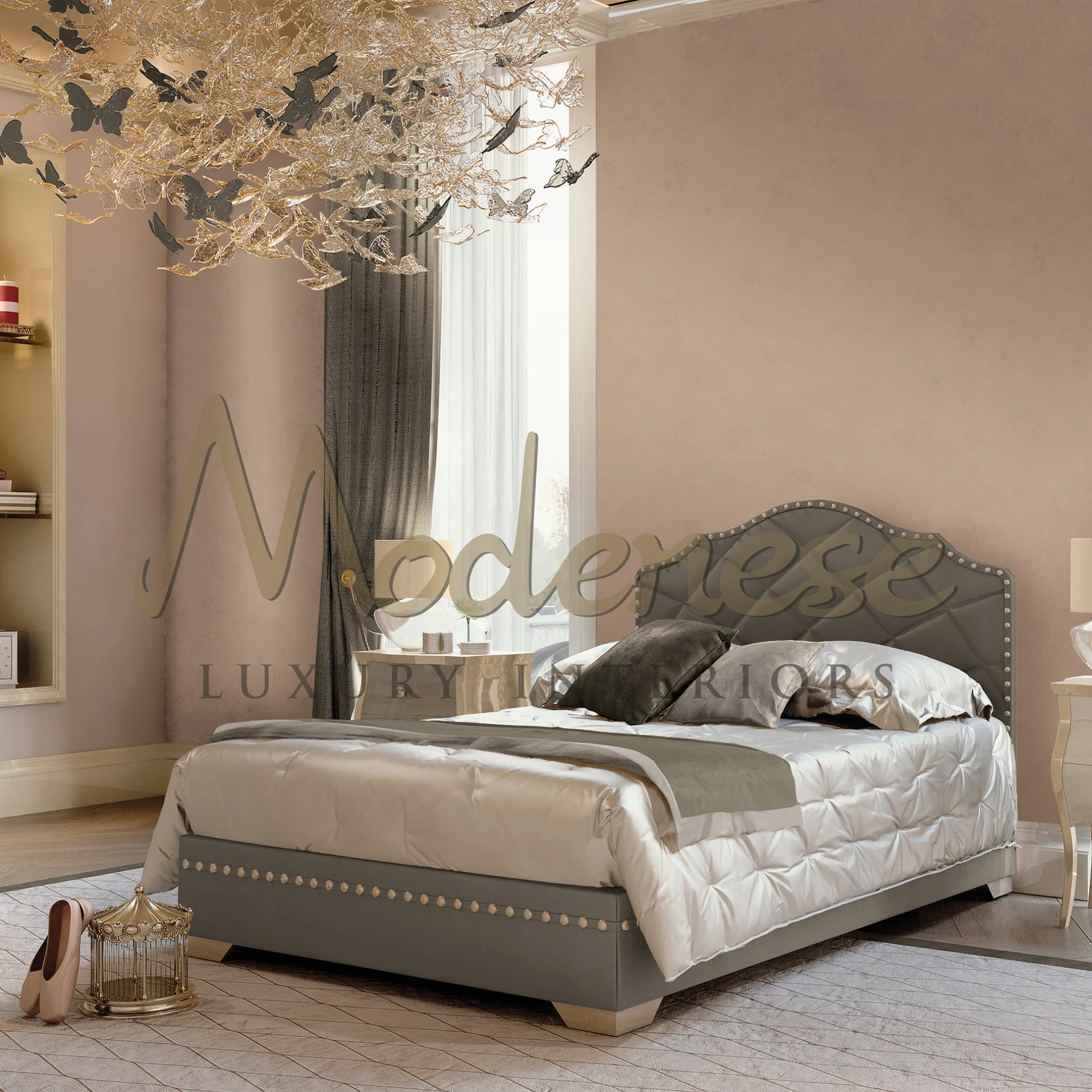 Luxe gold upholstered bed