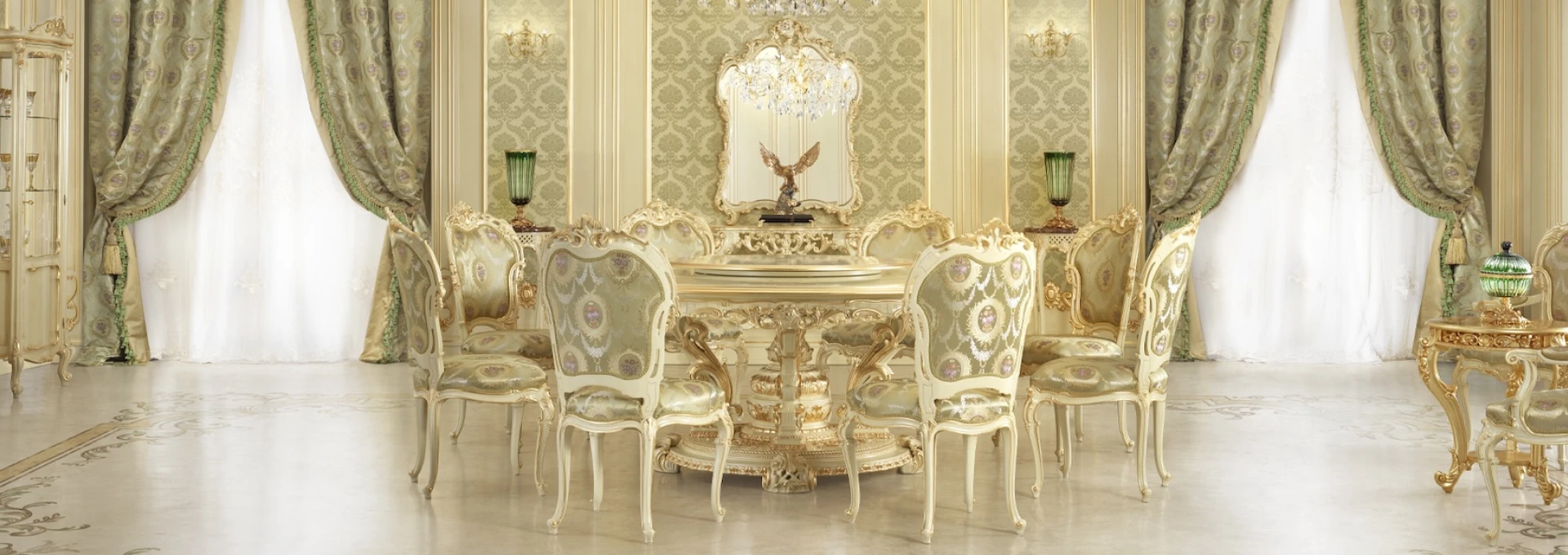 Luxury Dining Rooms: Fine Jacquard and Marquetry Furnishings