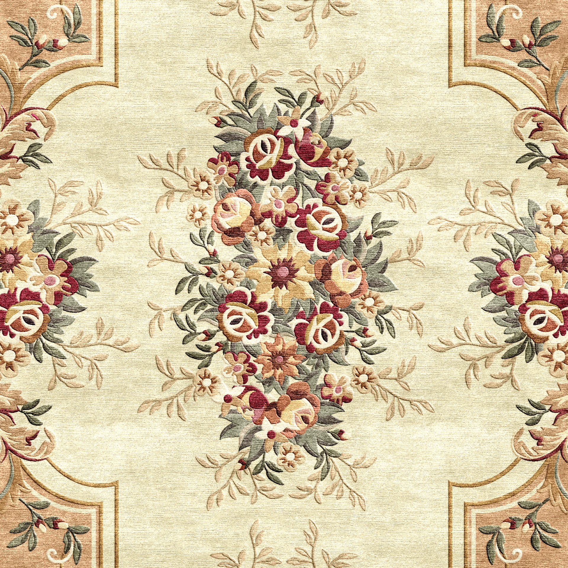 Ivory Floral Oval Rug