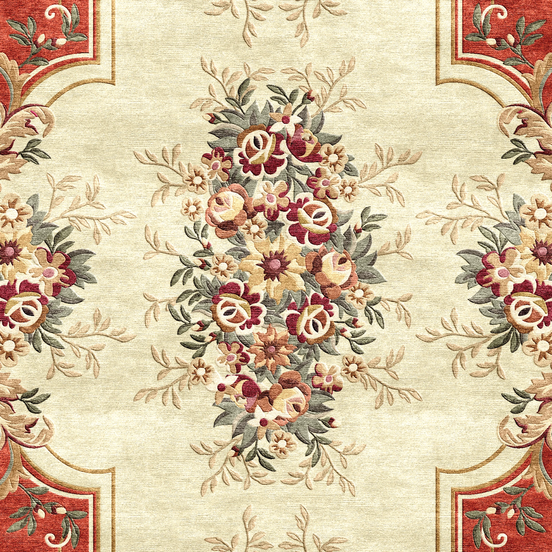 Red Floral Oval Rug