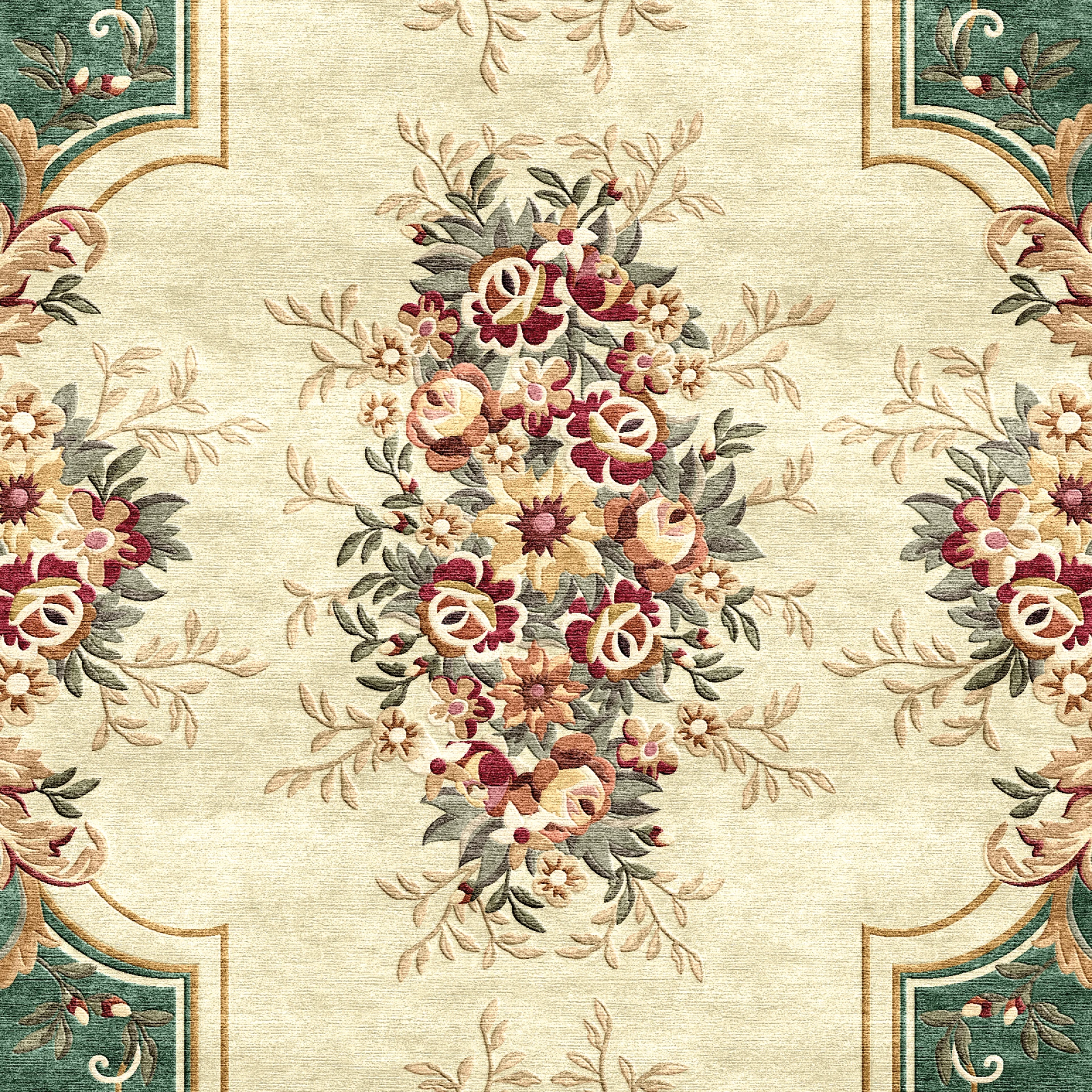 Dark Green Floral Oval Rug