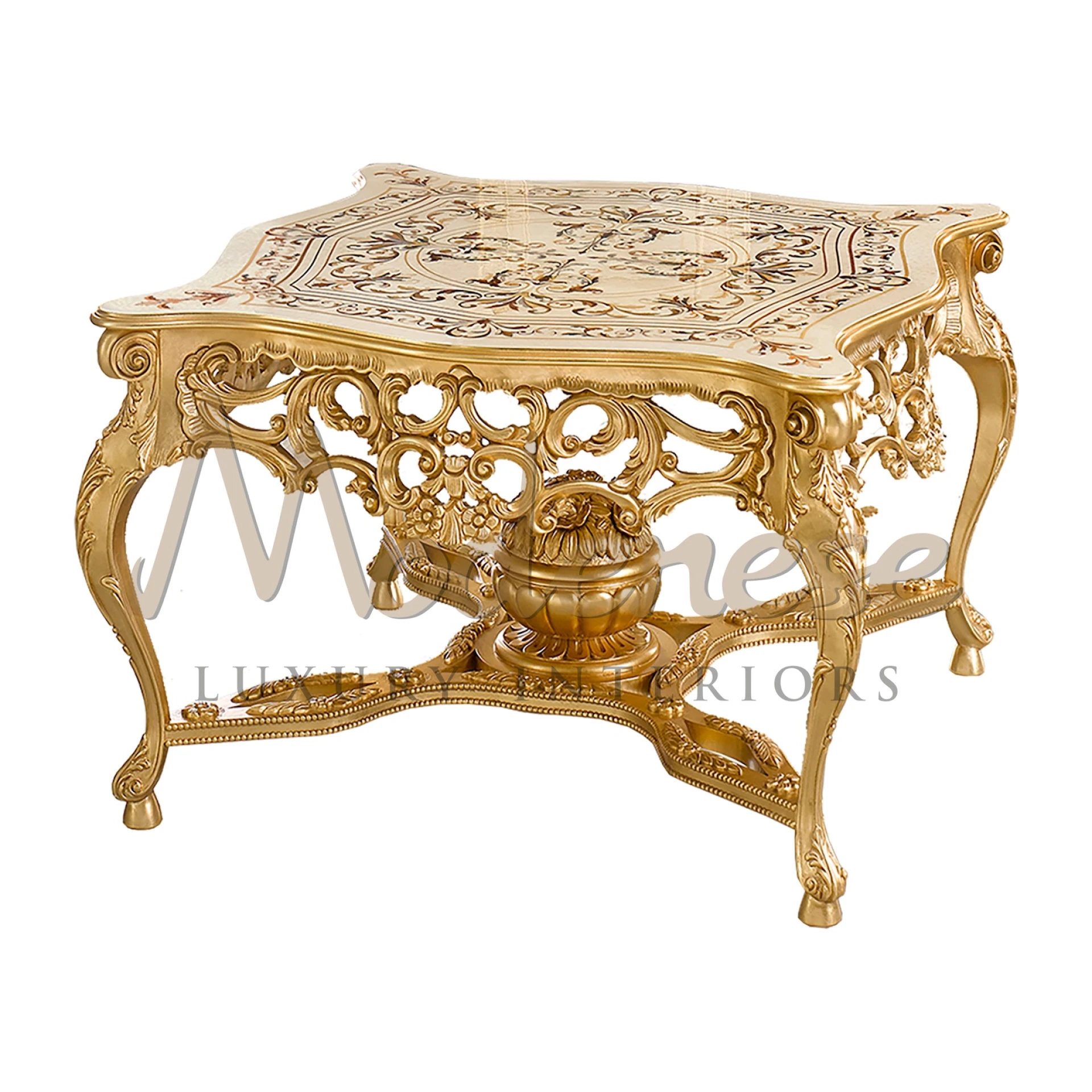 Luxury Classic Style Central Table, a testament to classic interior design with its exquisite gold leaf structure finishing.