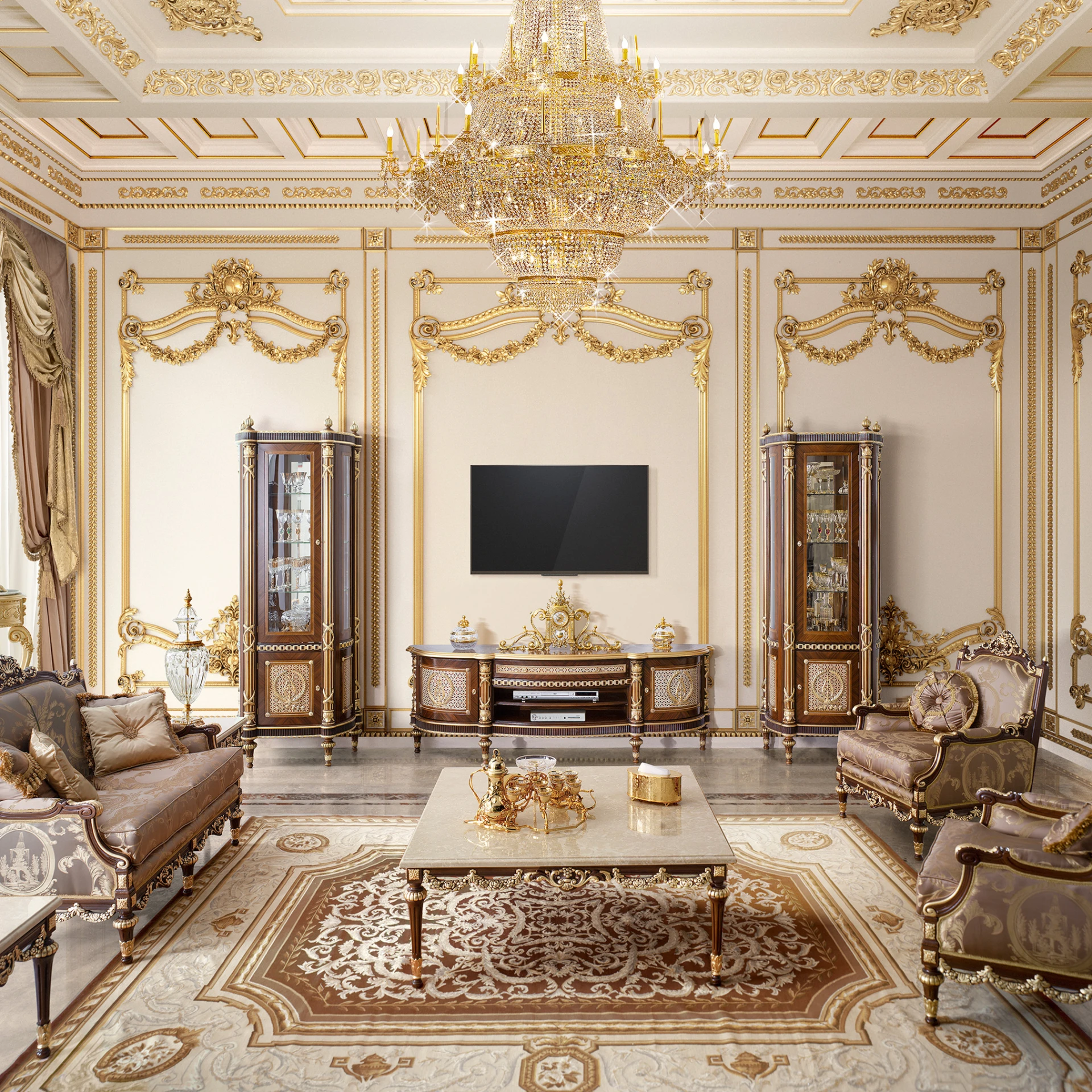 Opulent Luxury Baroque TV Cabinet, Italian design with precision quality control, ensuring high-end luxury in every detail.

