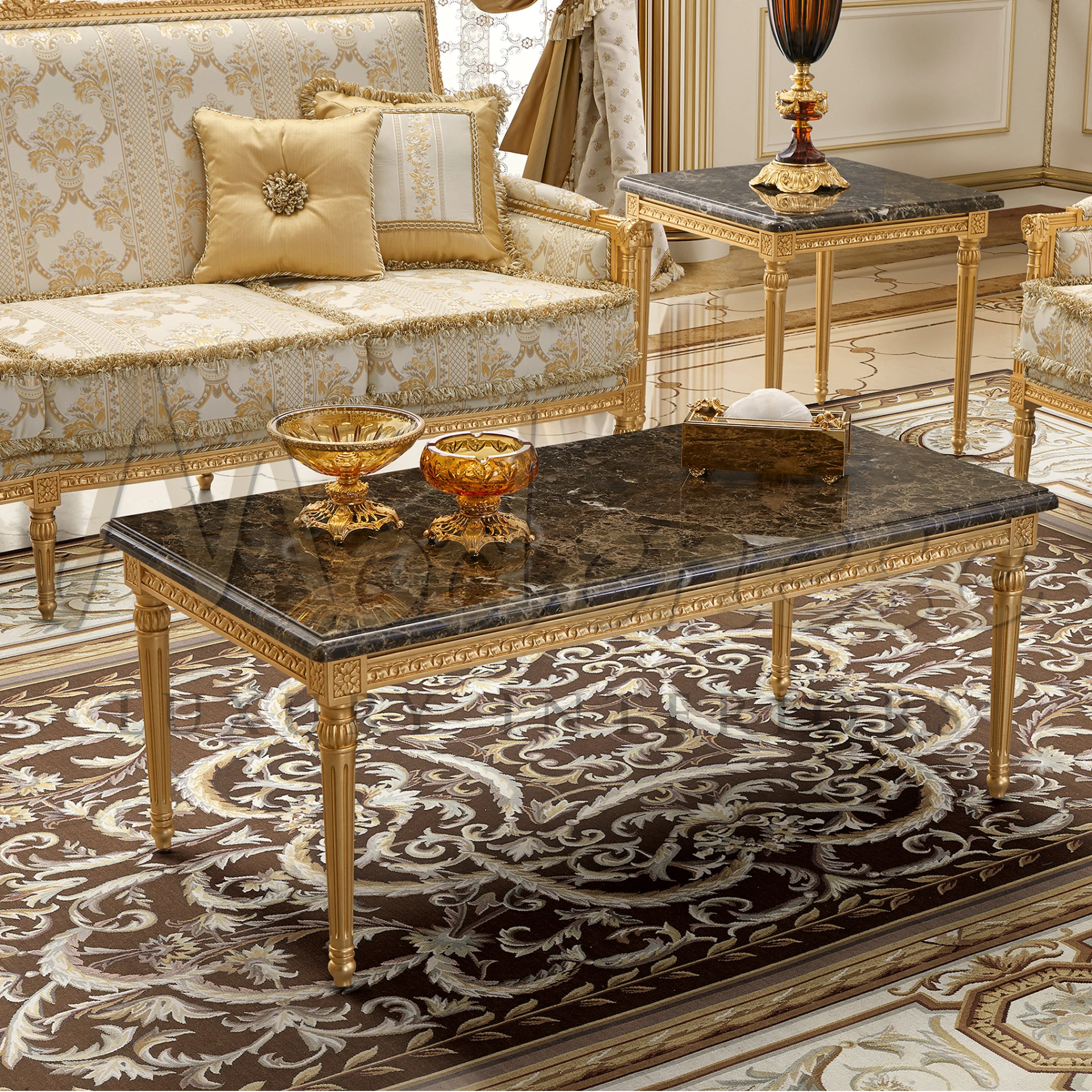 Exquisite craftsmanship on Emperador Dark Coffee Table, a symbol of luxury furniture