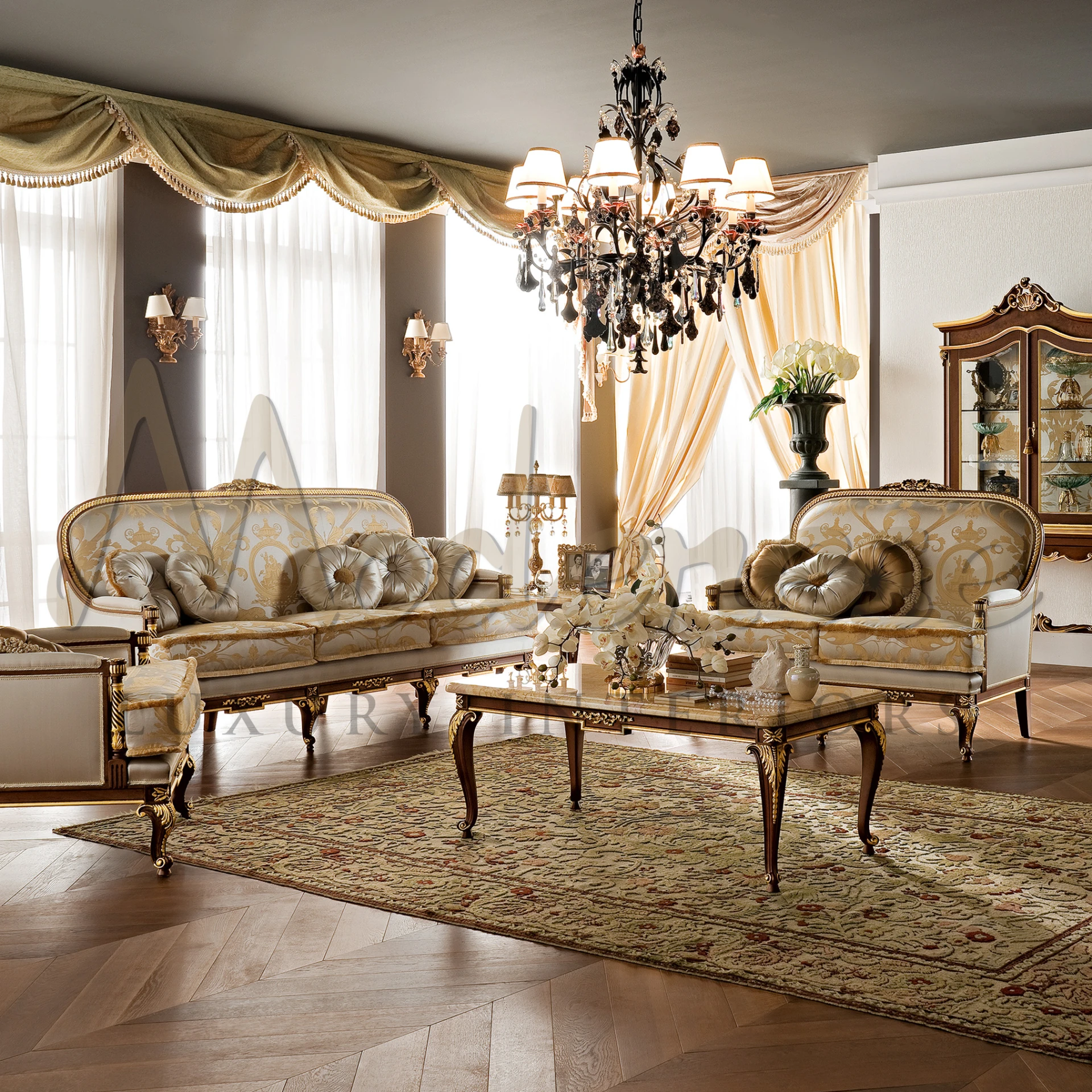 Elegant Italian Classy Coffee Table, showcasing sumptuous marble and exquisite woodworking for luxury interiors.
