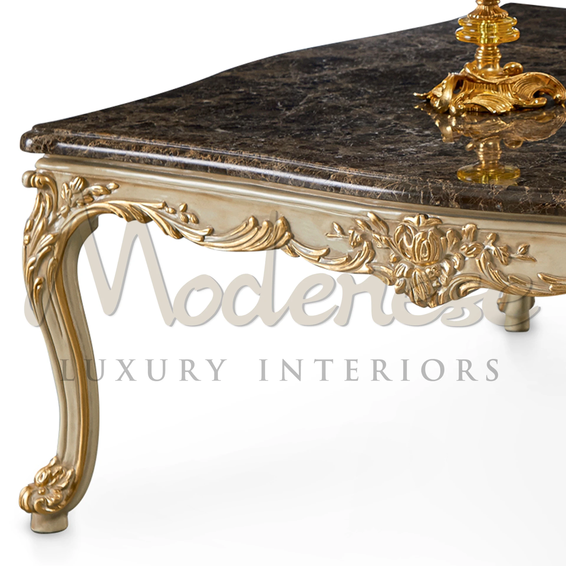 Elegant gold leaf side table, adding luxury to modern interiors.
