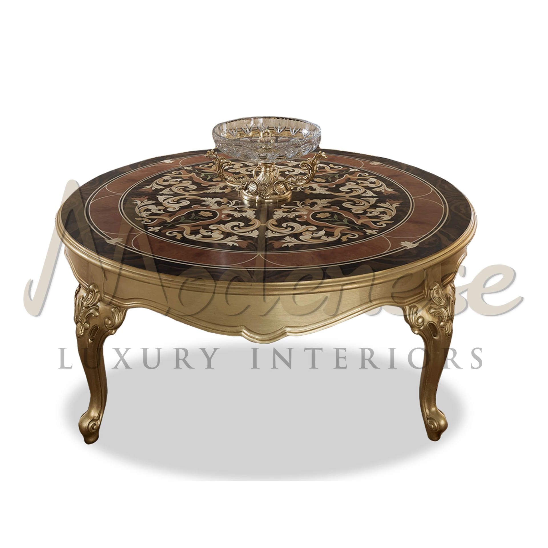 Traditional Wood Inlaid Round Coffee Table, timeless elegance.