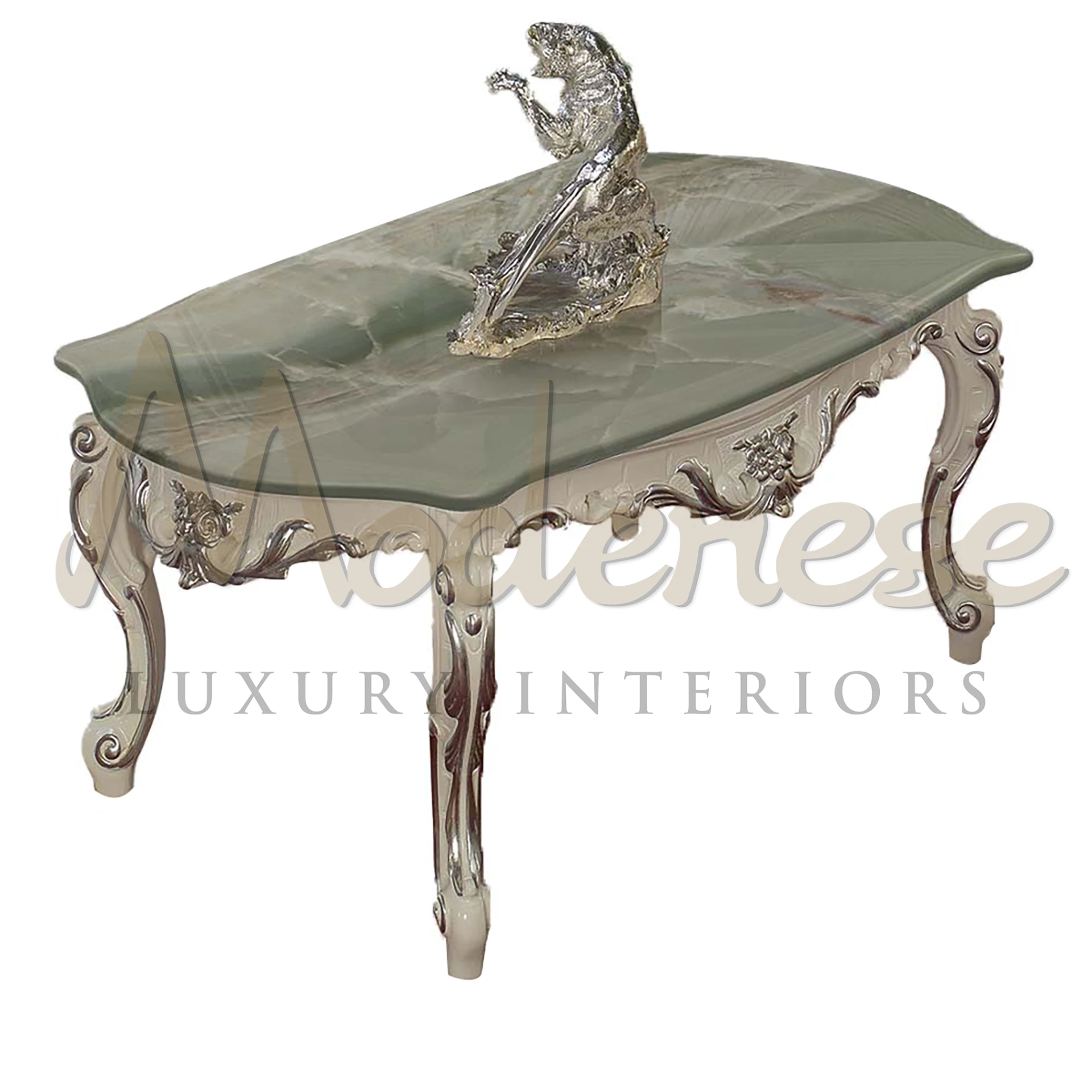 Classic Marble Top Coffee Table: Elegant Italian design, solid wood base, intricate gold leaf accents.