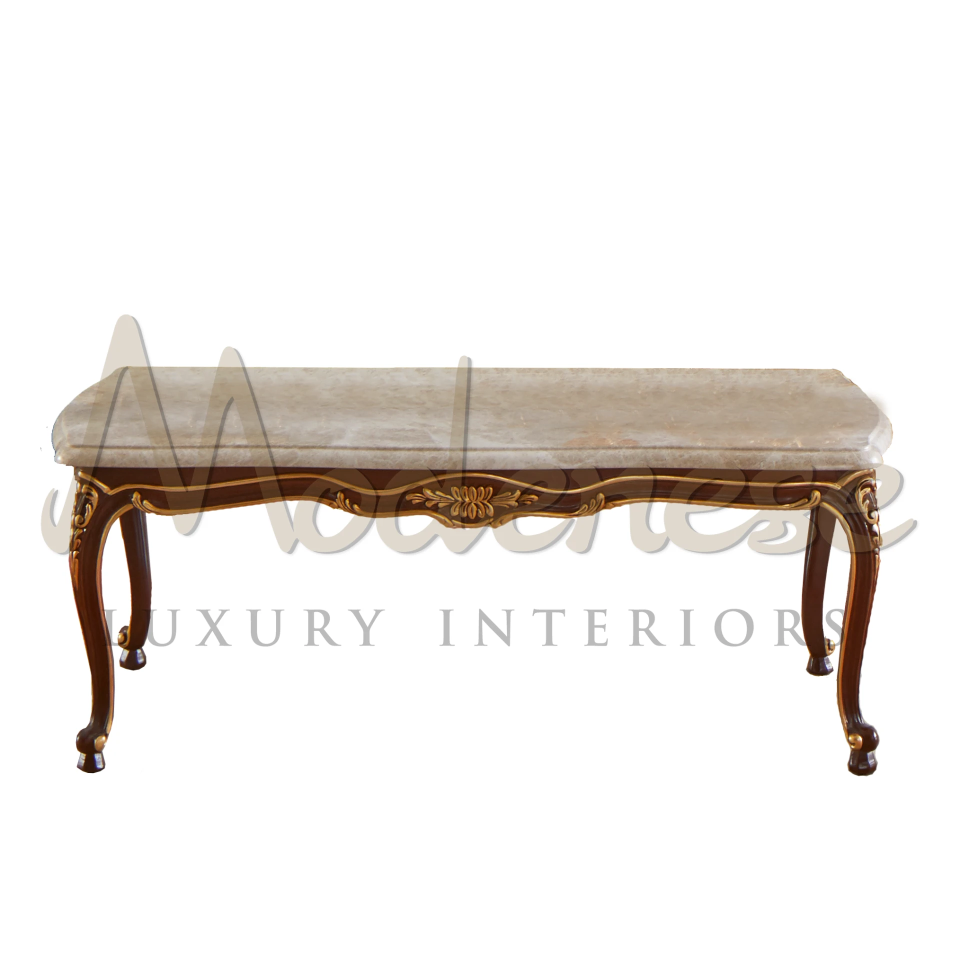 Luxurious Emperador Light Coffee Table with gold leaf finish, showcasing rich Italian design in classic interior settings