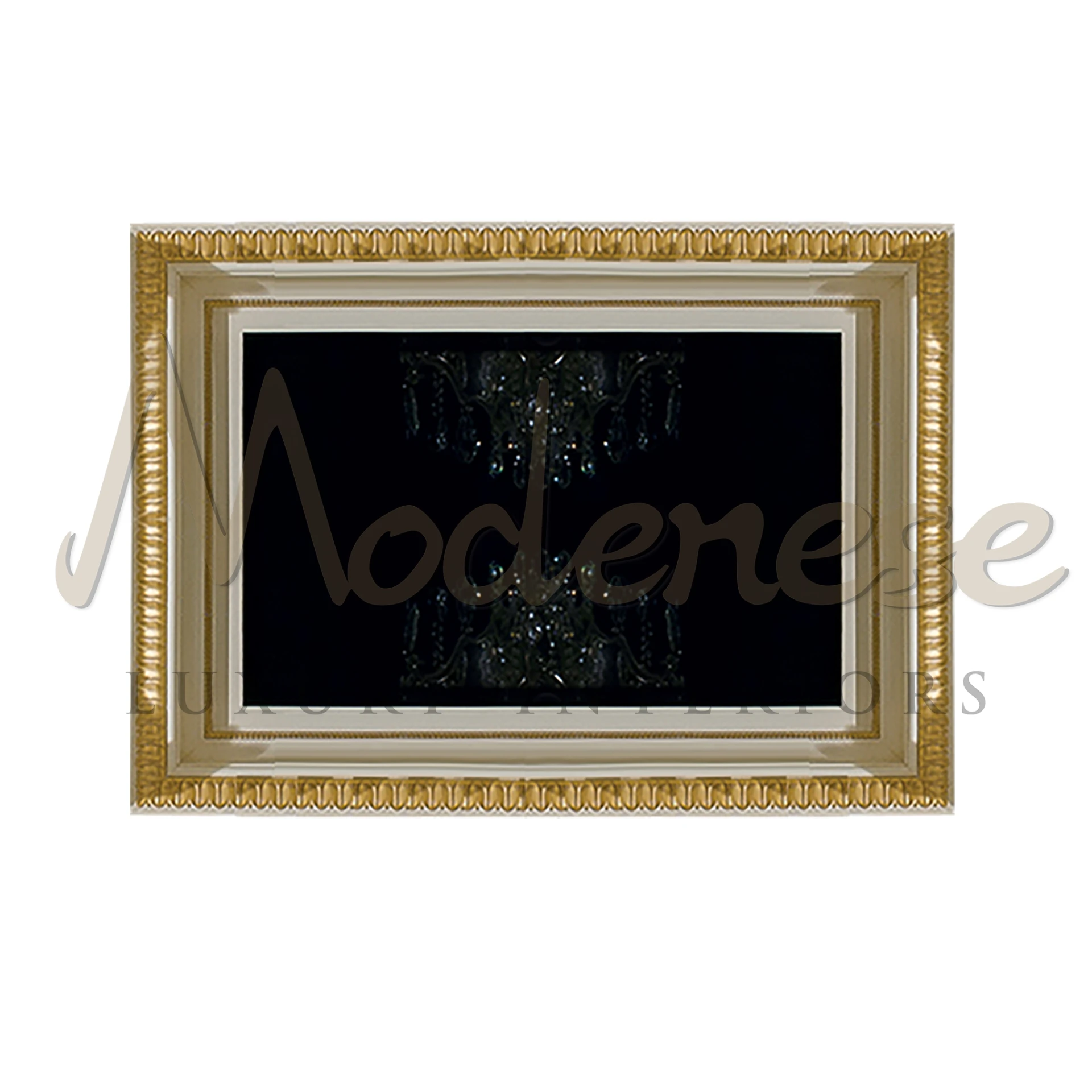 Luxurious White Hand Made Wall TV Frame by Modenese, blending Venetian style with modern functionality for upscale interiors.