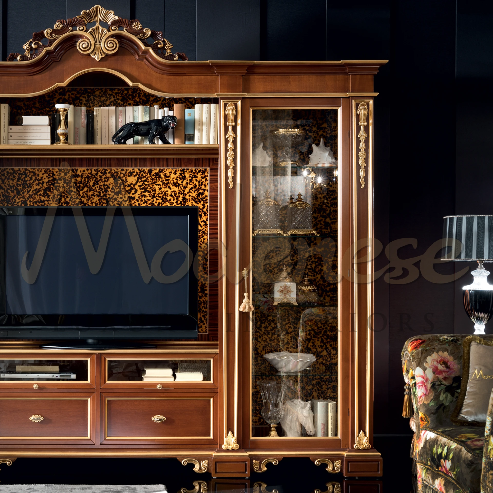 High-quality walnut TV cabinet with simple, sophisticated design, adding richness and elegance to classic home decor.