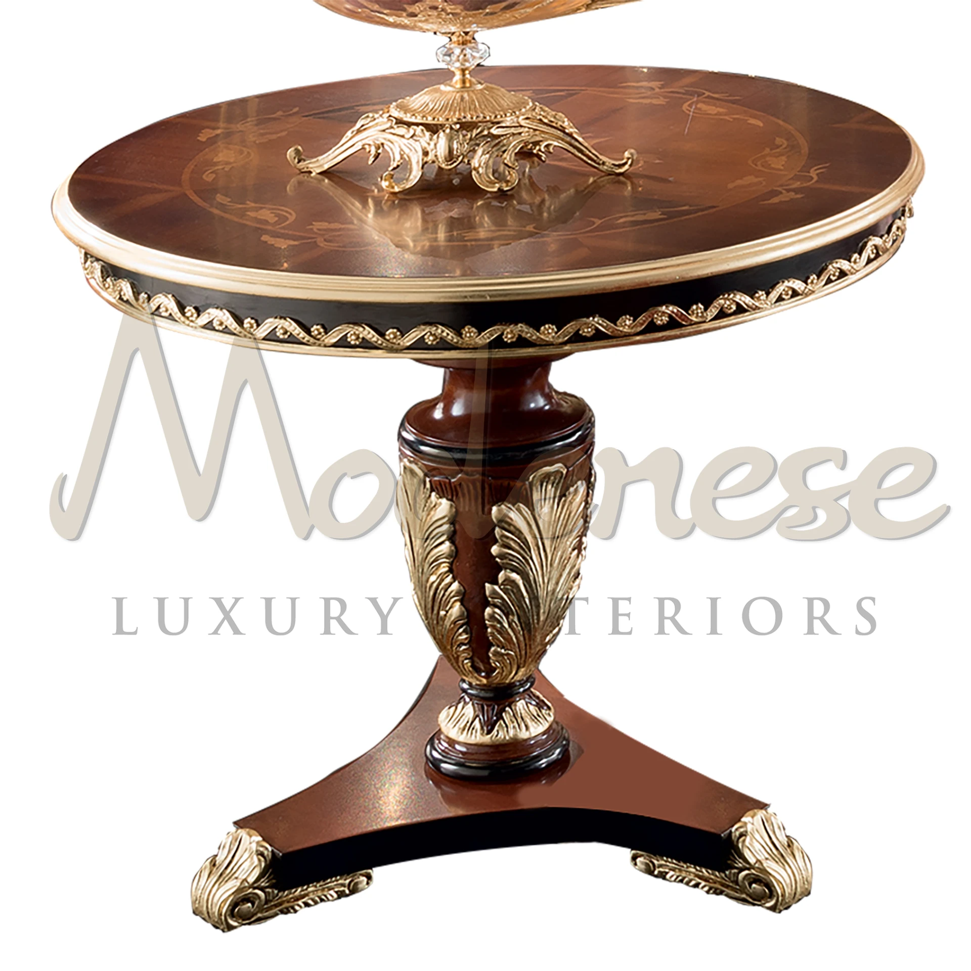  Elegant Traditional Solid Wood Central Table by Italian artisans, featuring classic walnut finishing and gold leaf details for timeless style