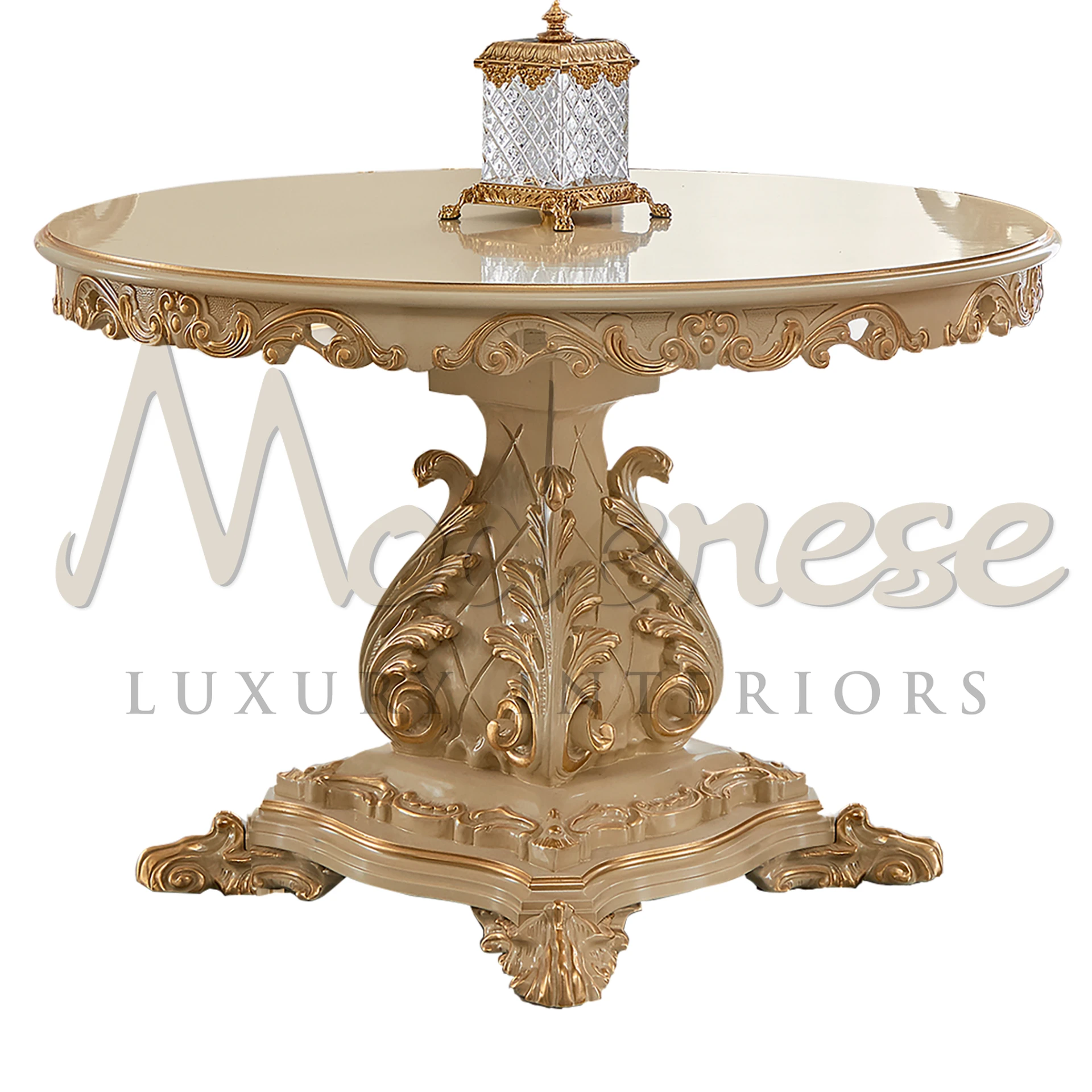 Elegant Rococo Gold Leaf Hand-gilded Central Table, showcasing luxurious gold leaf carvings, perfect for classic home decor.