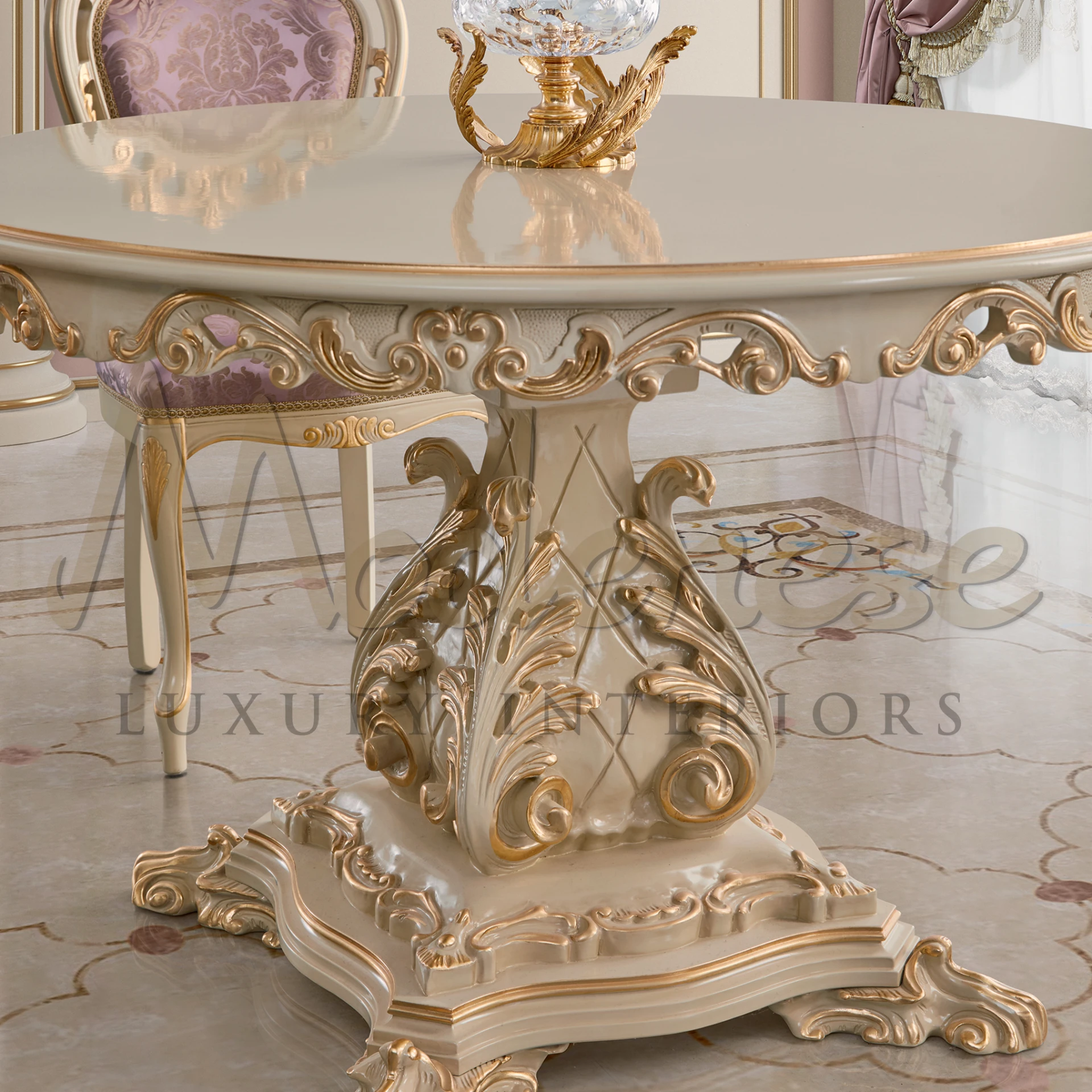 Classic side table in Rococo style, hand-gilded with gold leaf, showcasing Italian craftsmanship for luxury home decor.