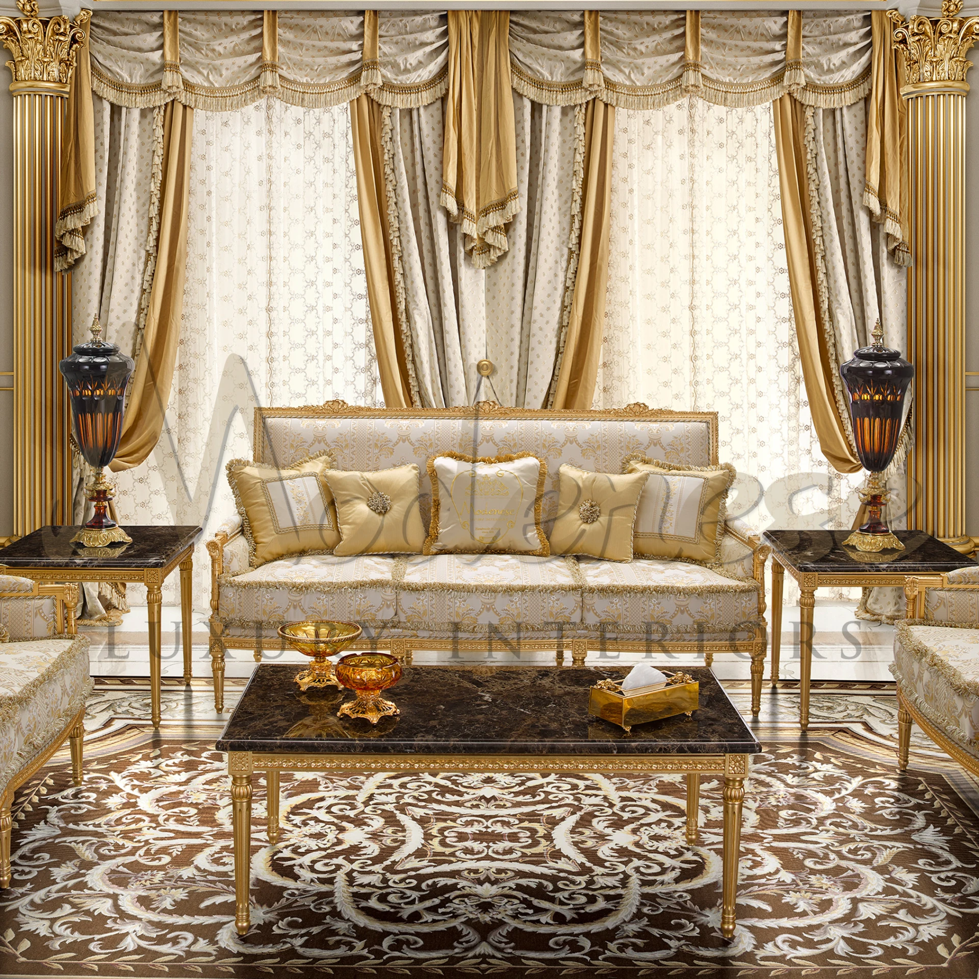 Masterpiece in Italian traditions - Divine Rectangular Side Table with Gold Leaf Accents