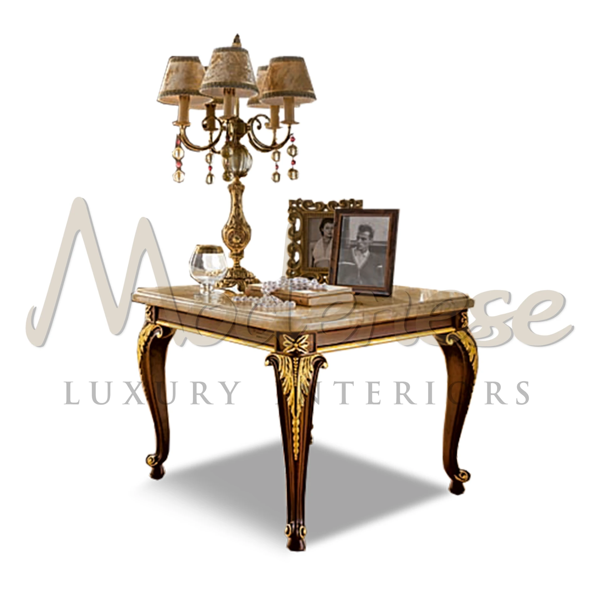 Handcrafted Baroque Gold Leaf Side Table with solid wood and luxurious gold leaf details, perfect for classic interior design.