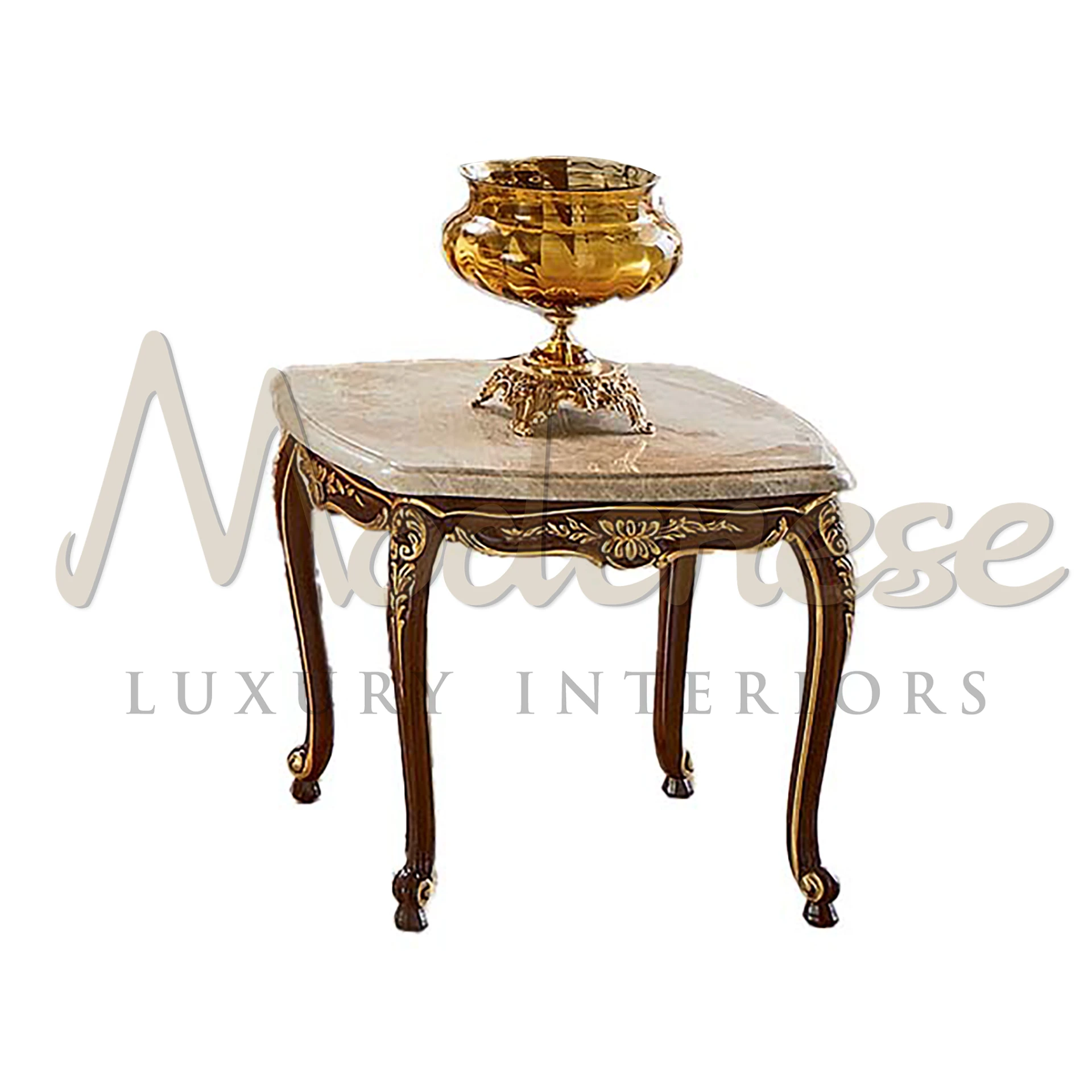 Classic Elegant Square Side Table, made from solid wood with options for gold leaf carvings, embodying Italian design.