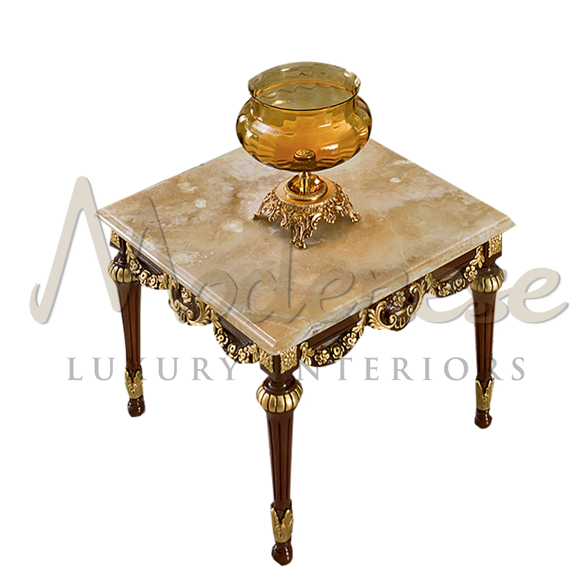 Luxurious Honey Onyx Side Table by Modenese, featuring high-quality marble top for elegant, classic living room decor.
