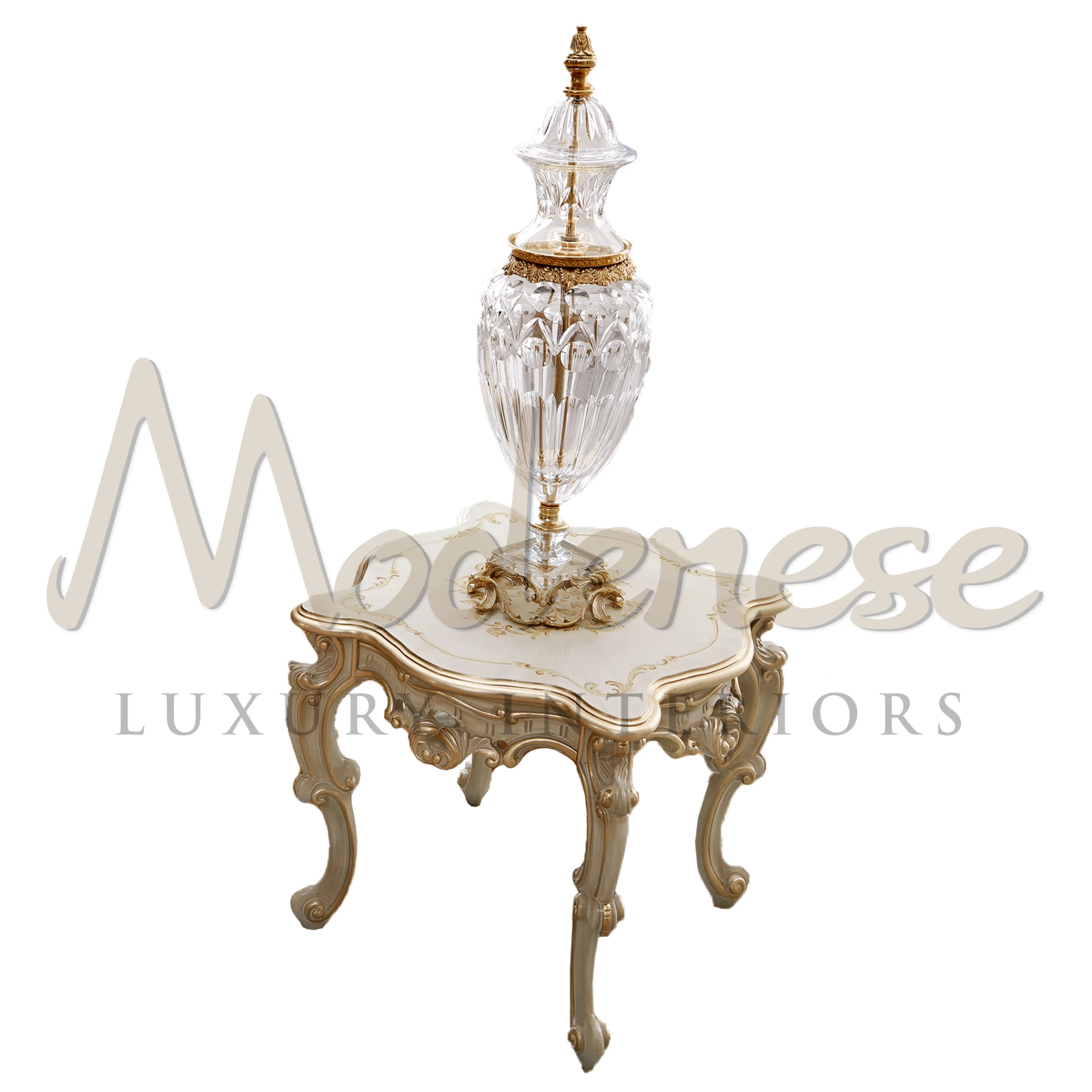 Elegant Marble Side Table by Modenese, embodying classic style with solid wood and gold leaf details for luxurious interiors.