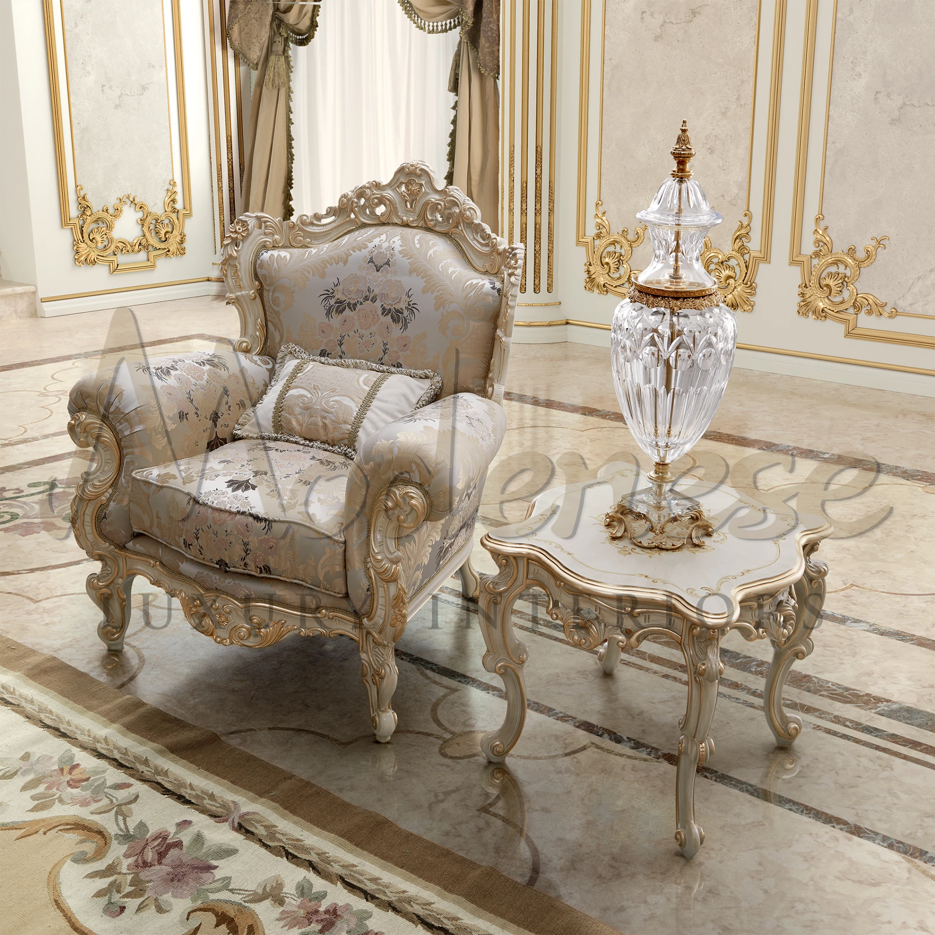 Luxury Marble Side Table, featuring Italian design and baroque style, ideal for classic interior design and sophisticated spaces.
