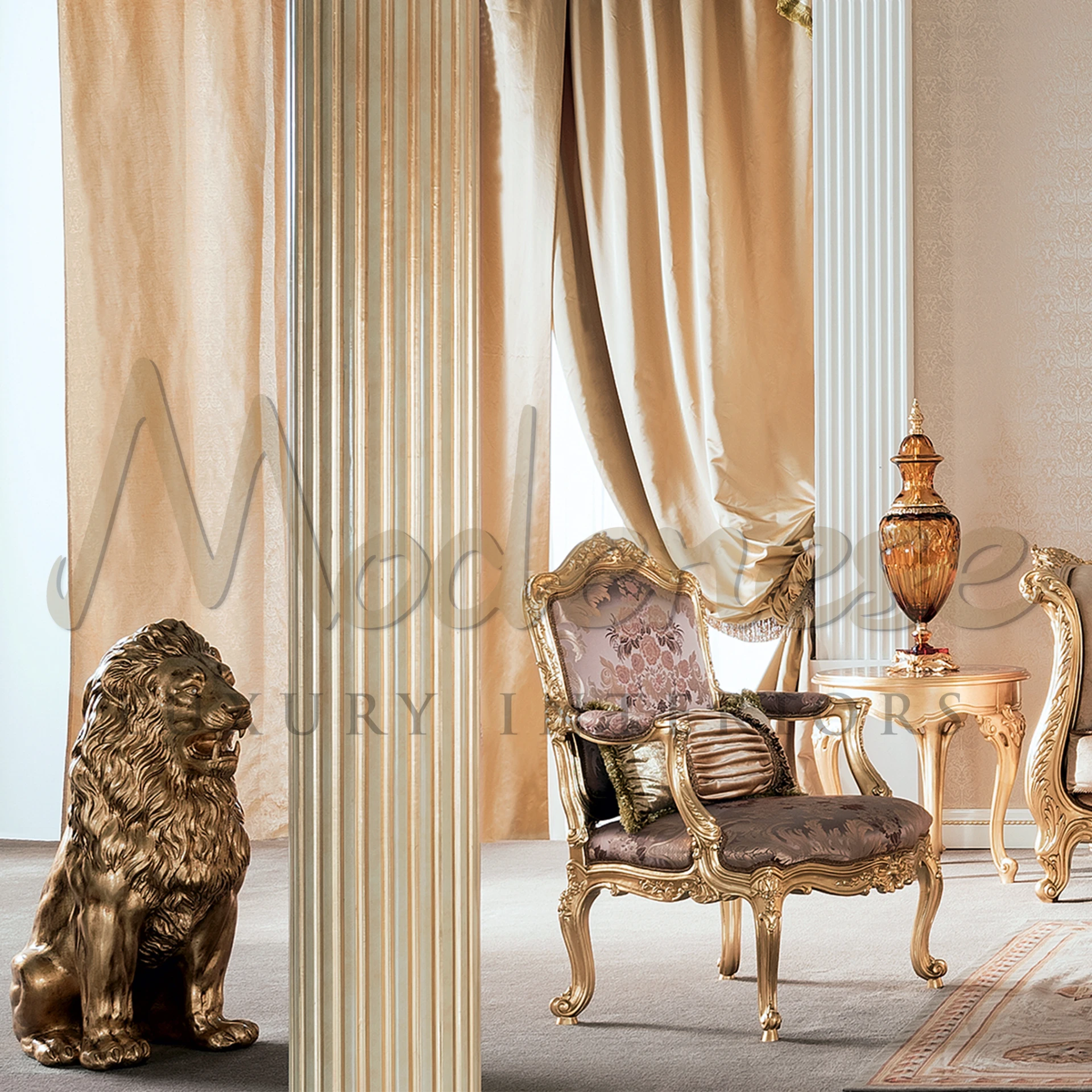 Opulent Marquetry Gold Leaf Side Table, blending hardwood and metal for a luxury coffee table design in empire style furniture settings.