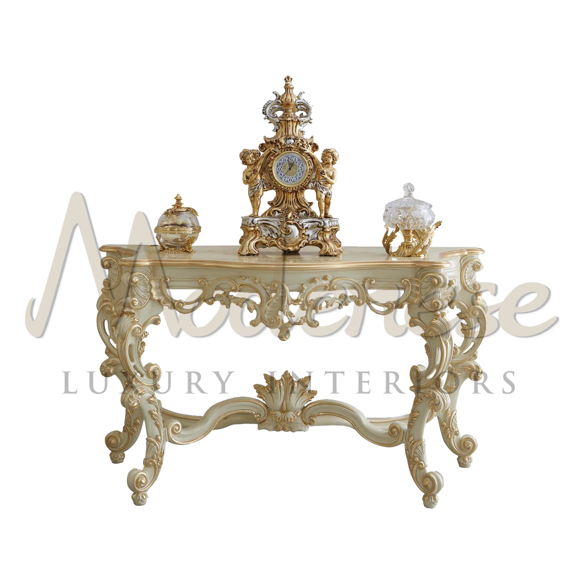 Luxurious Baroque Rectangular Console by Modenese Interiors, showcasing Italian craftsmanship and solid wood construction.