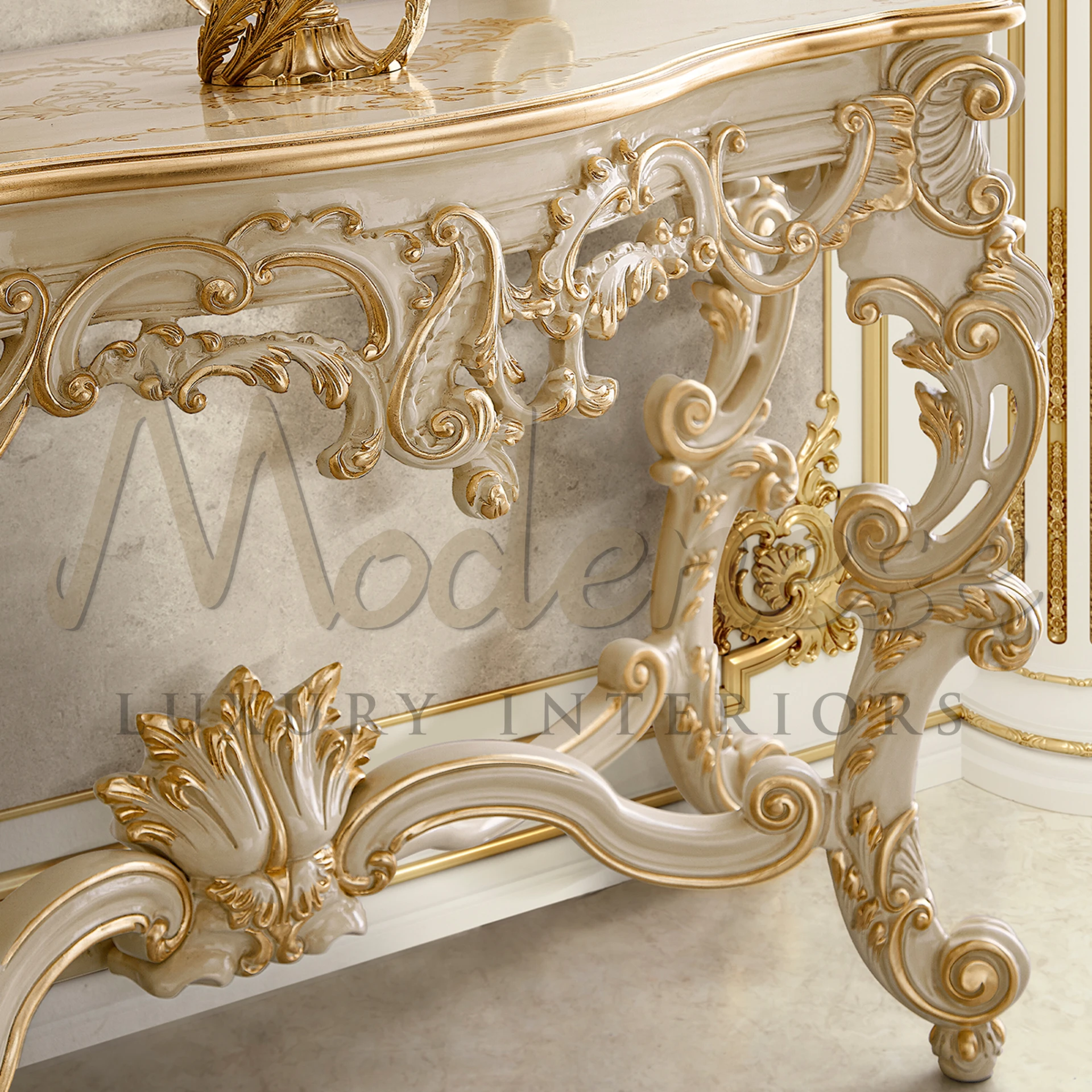 Opulent Baroque Console with intricate hand-carved details, adding elegance to any room with Italian design.