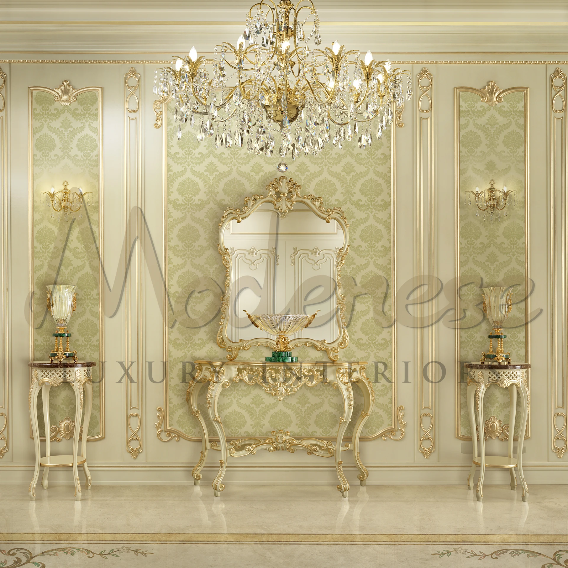 Luxurious Hand-Crafted Console Table, featuring exquisite gold or silver leaf gilding.
