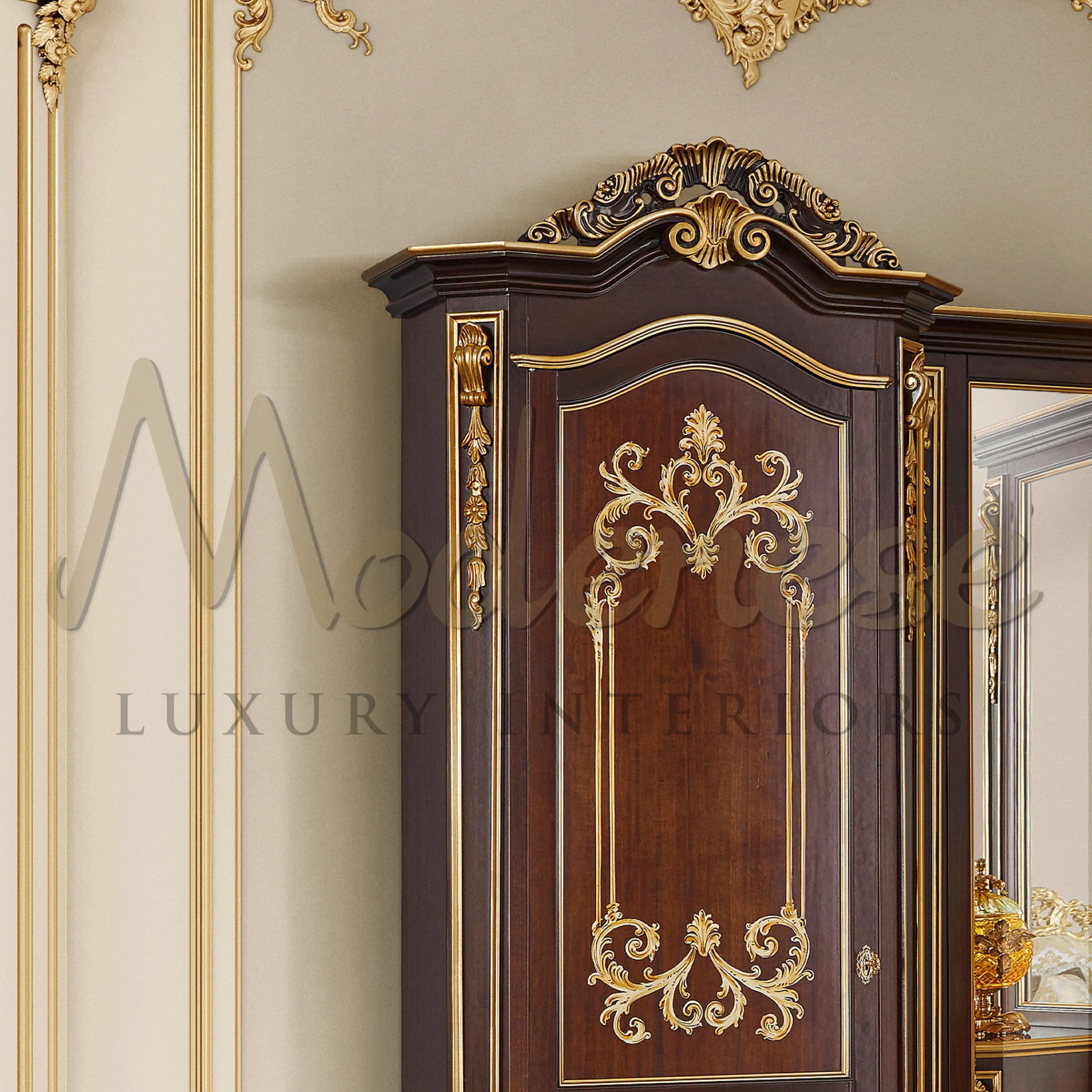 Royal Wooden Entrance Panel decorating a living room TV wall, blending classic design with contemporary home decor.