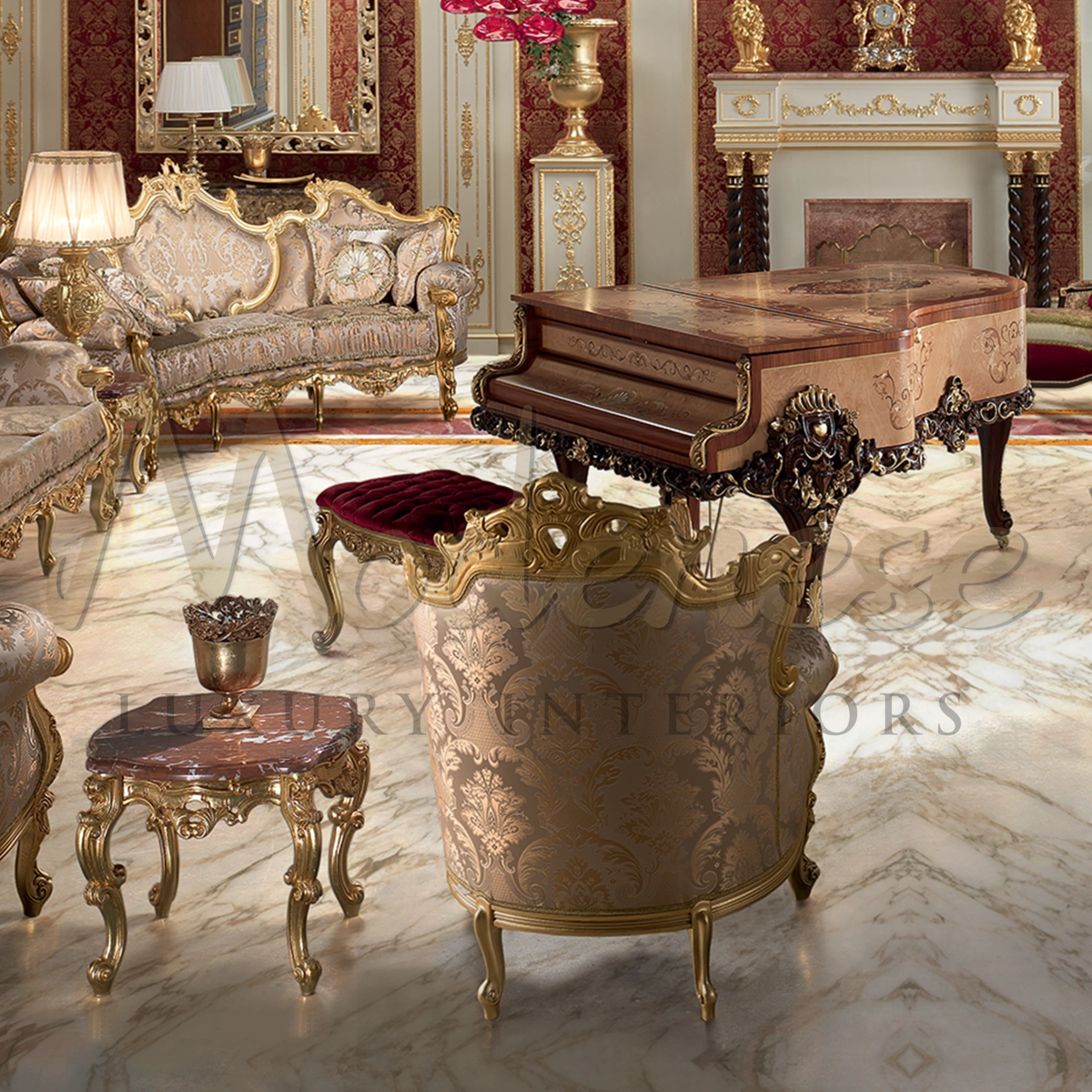Exquisite Baroque Grand Piano with unparalleled attention to detail, ideal for adding elegance to royal palace living rooms.