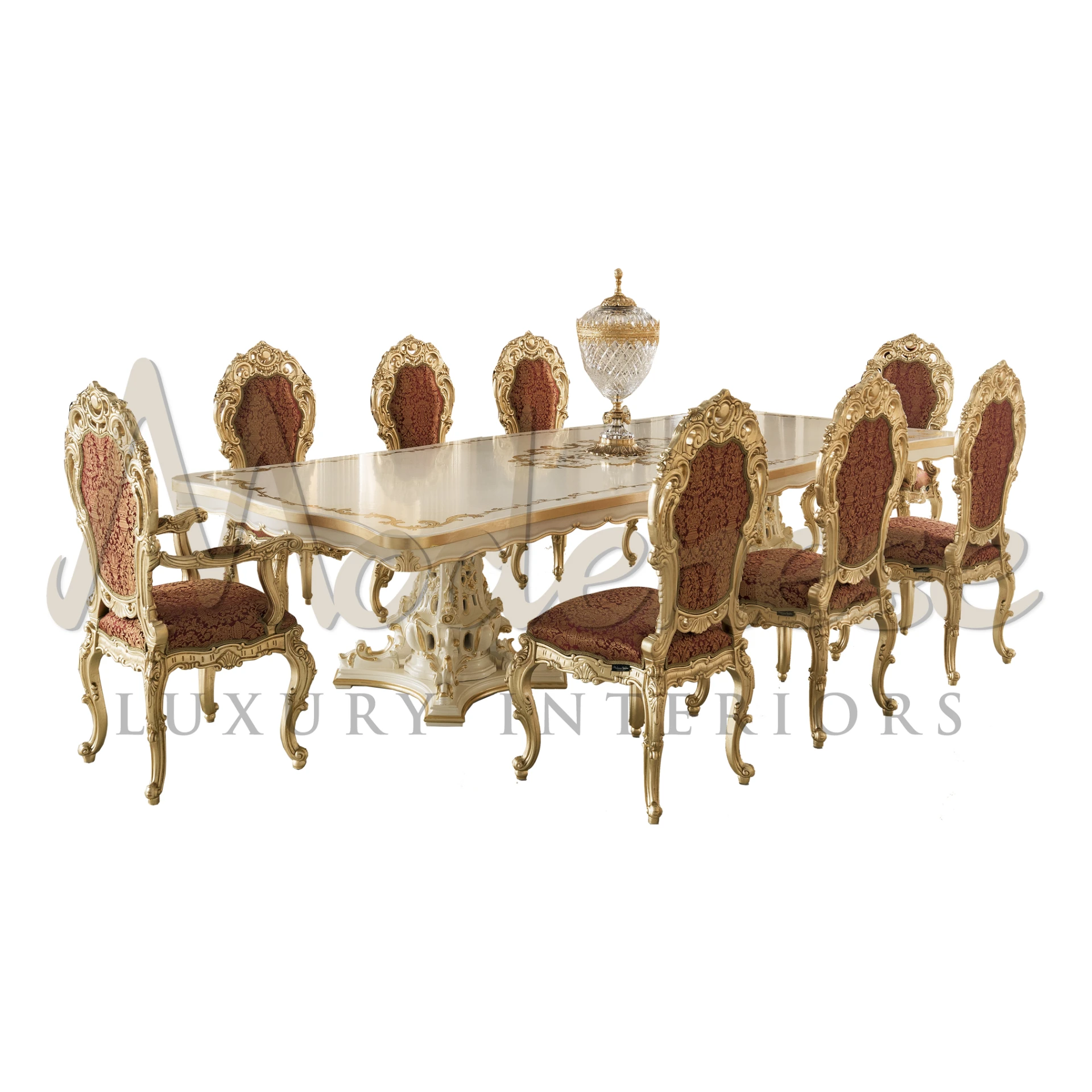 Baroque royal dining table with gold leaf finish, adding classic charm to your space.
