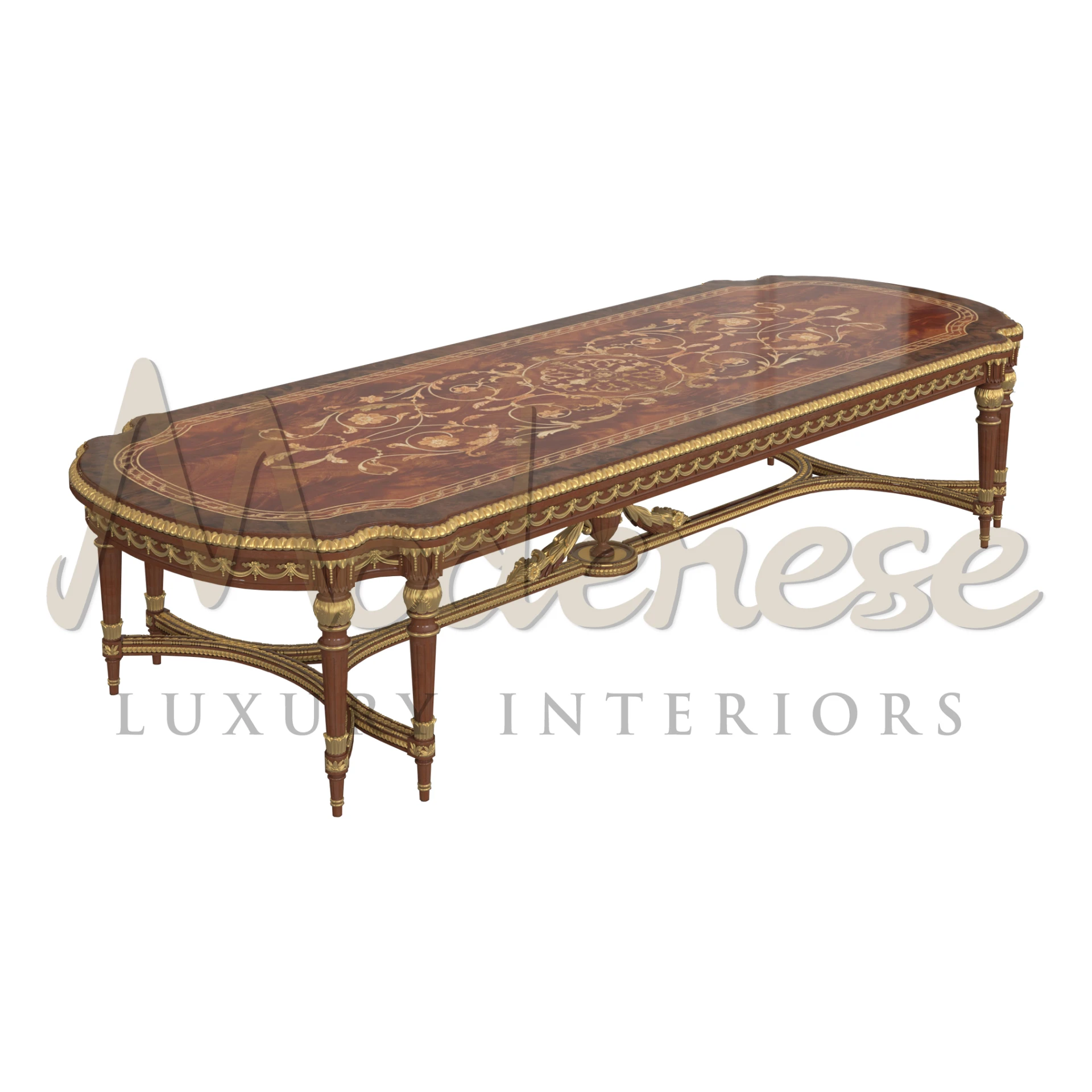 Seating for 10, intricate inlay design, adorned with golden motifs. Effortless elegance and nobility make a grand statement in any room.
