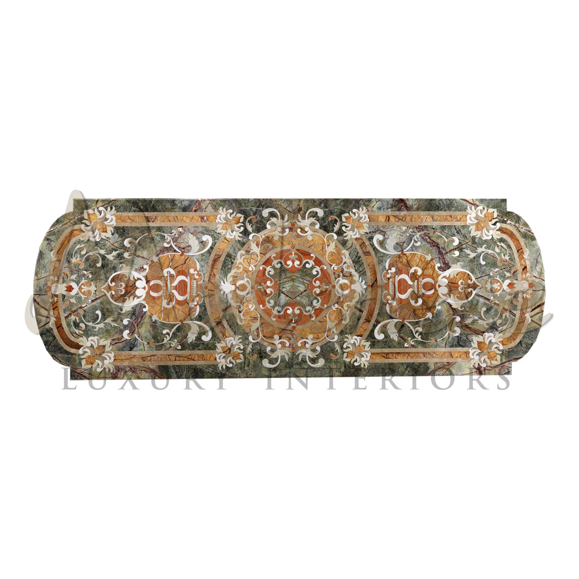Indulge in luxury dining with our inlaid marble top table, skillfully crafted to accommodate 10 guests. Immerse your space in elegance with this exquisite centerpiece.



