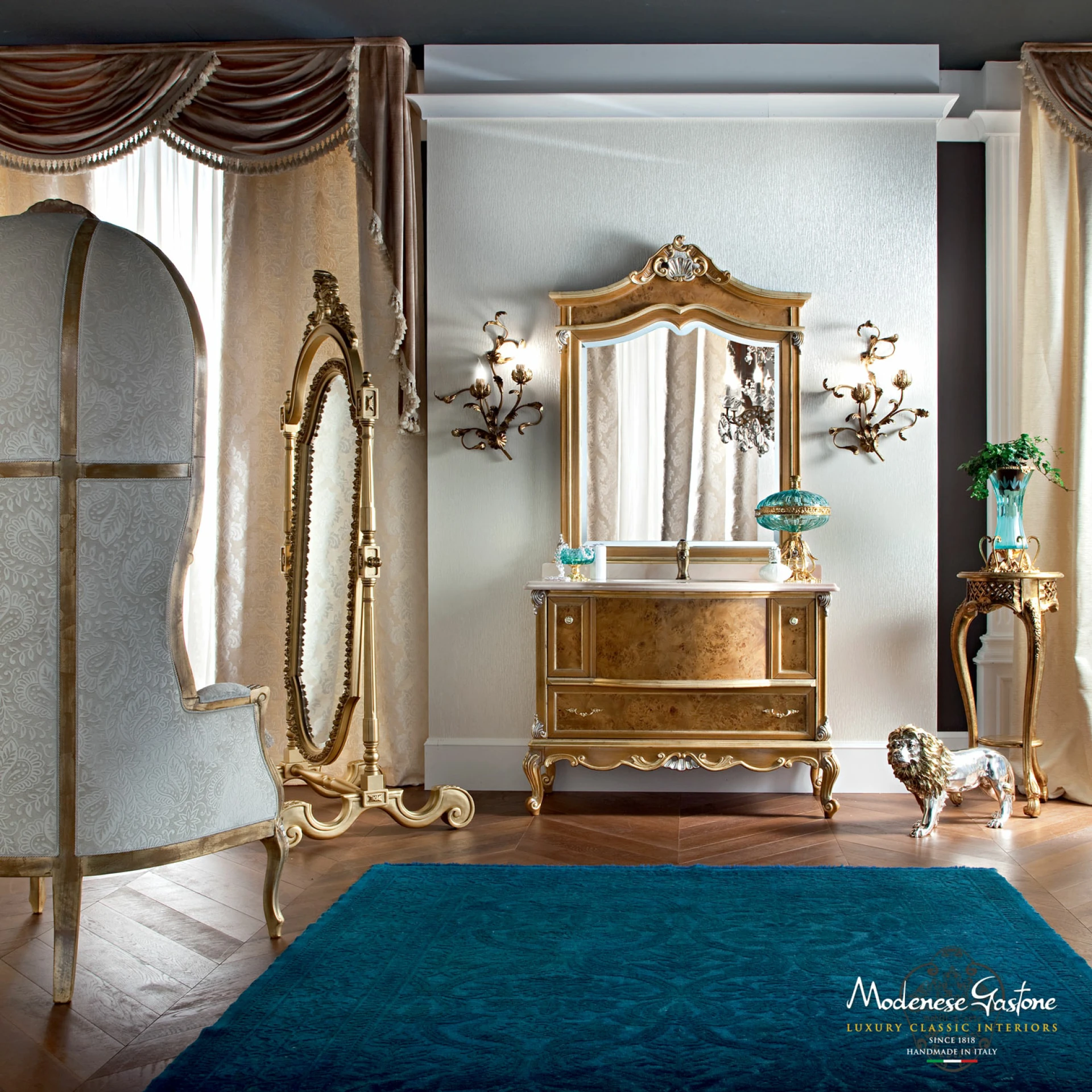 Modenese Bathroom Furniture briar radica sink cabinet and figured mirror
