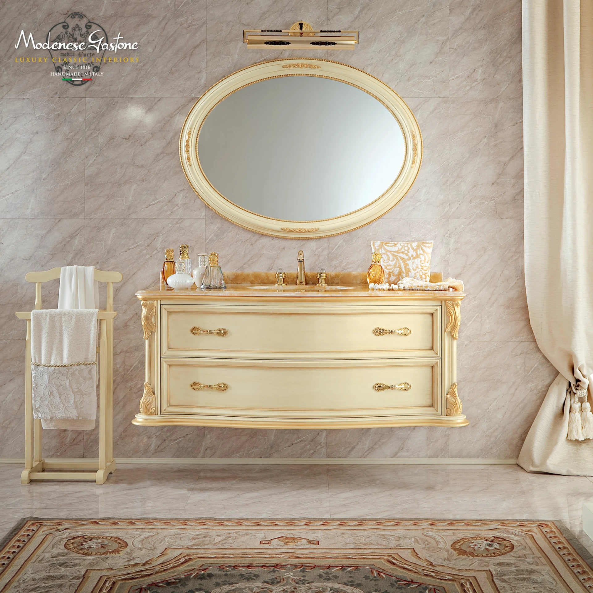 Best italian bathroom sink cabinet furniture in ivory finishing and gold leaf