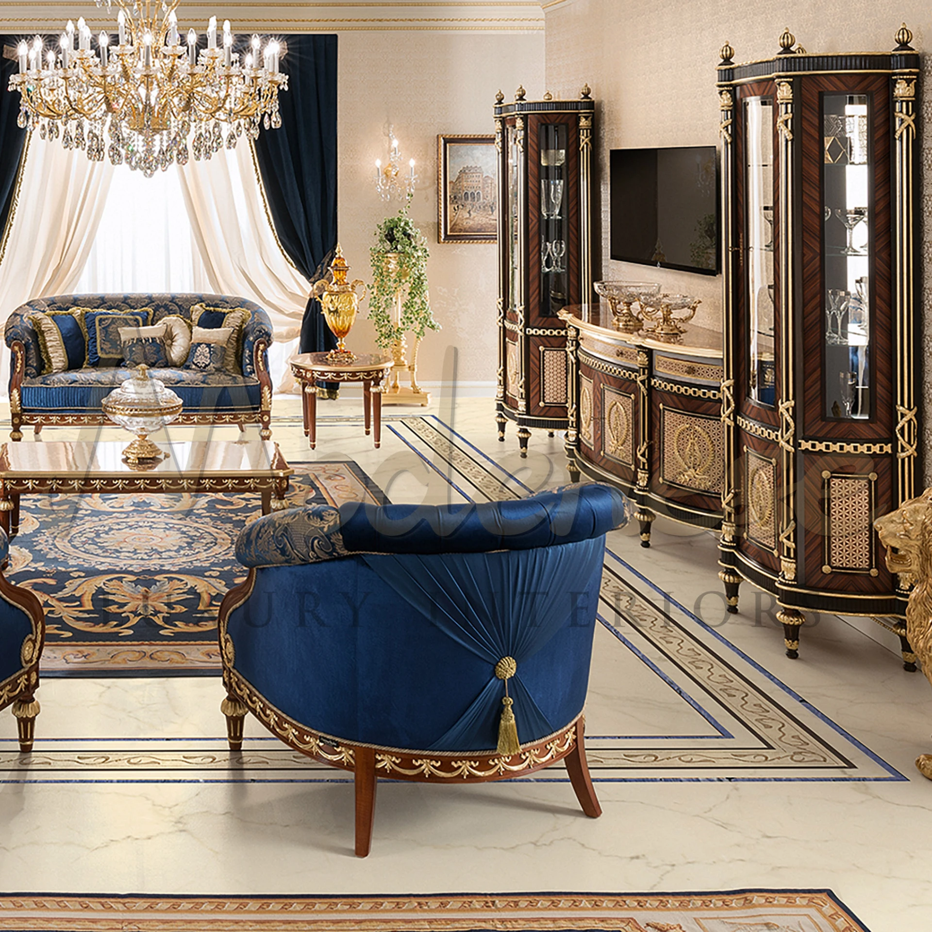 Carefully designed with bespoke wooden details and an elegant marquetry table top. A unique masterpiece from Modenese Furniture's specialists.