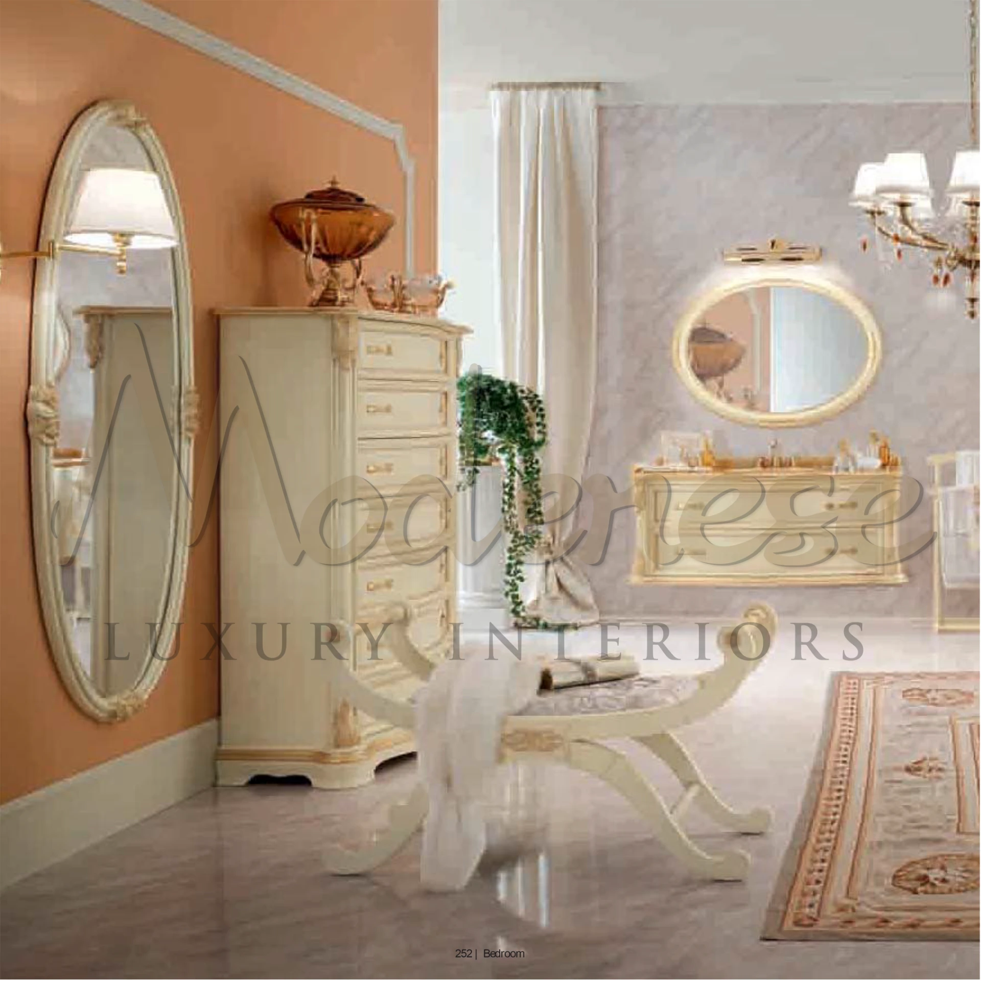 Best italian furniture for bathroom projects with bench, chest of drawers and sink cabinet victorian style